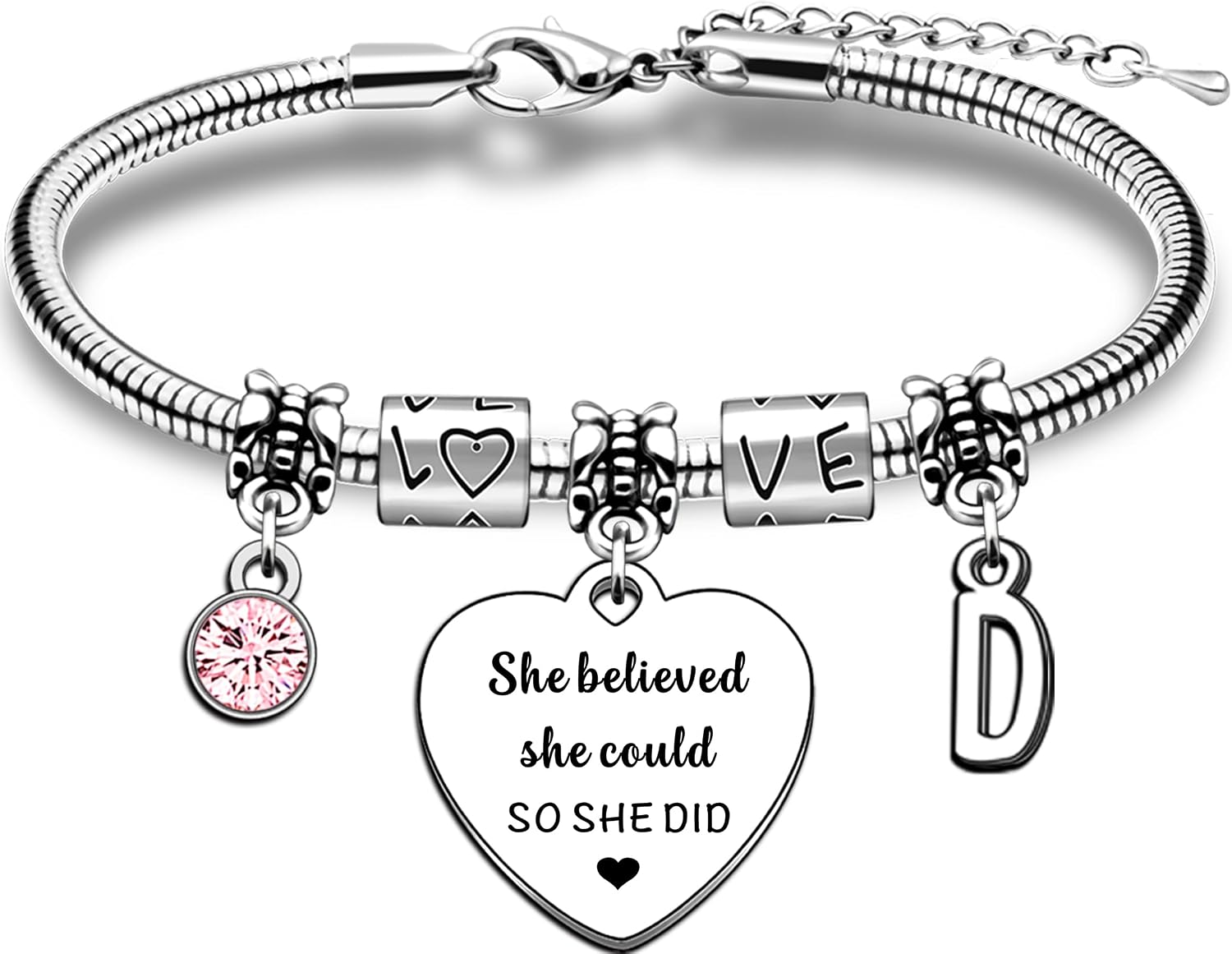 Thumbnail 4 de JMIMO Inspirational Alphabet Initial Bracelet Set – 'She believed she could so she did' Gift for Women and Girls