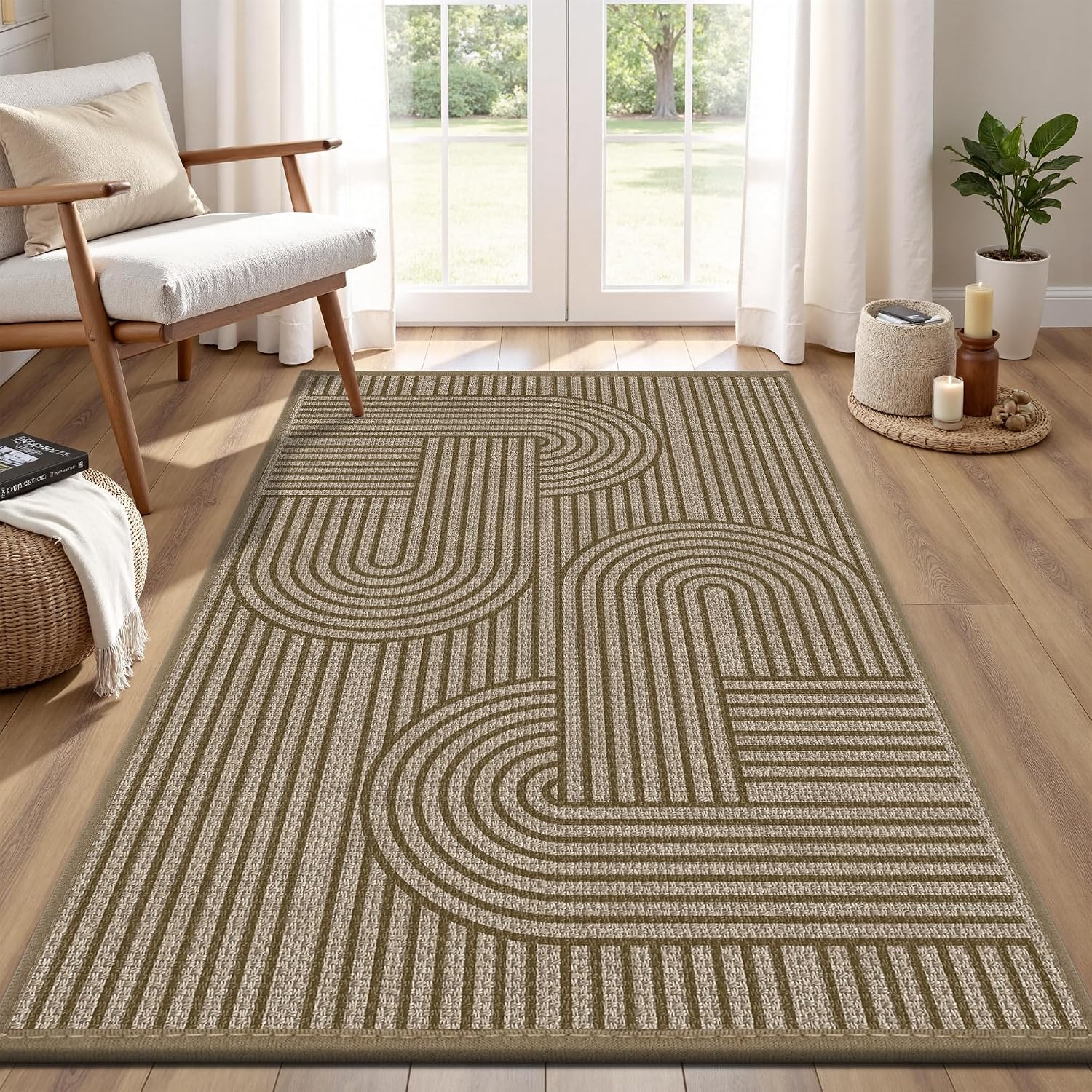 Detalle de Vroas Front Door Mat, 36" x 59" Low-Profile Absorbent Brown Doormat