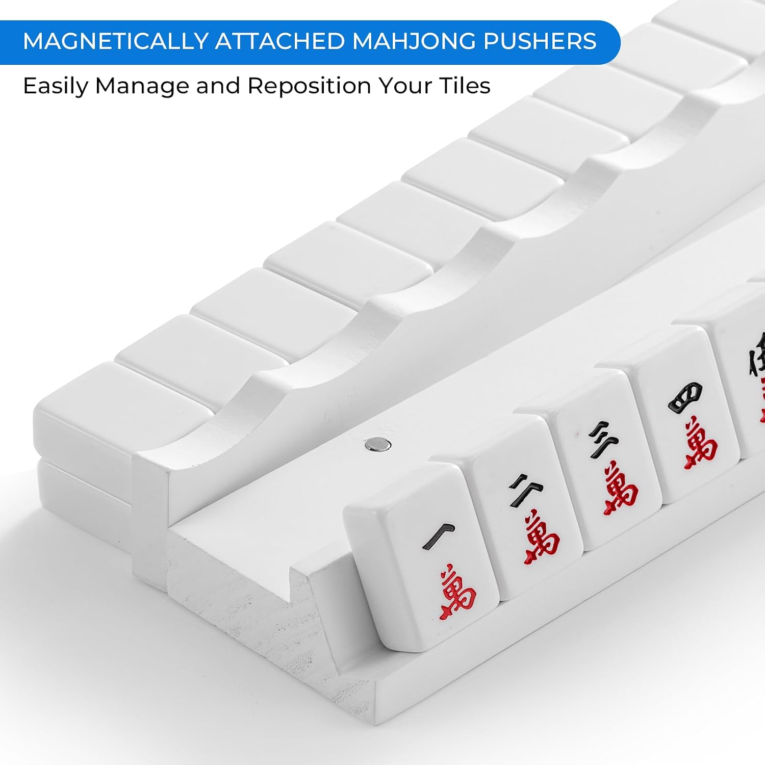 Detalle 2 de Magic Sewing Machine 4PCS Wooden Scalloped Mahjong Racks with Magnetic Pushers