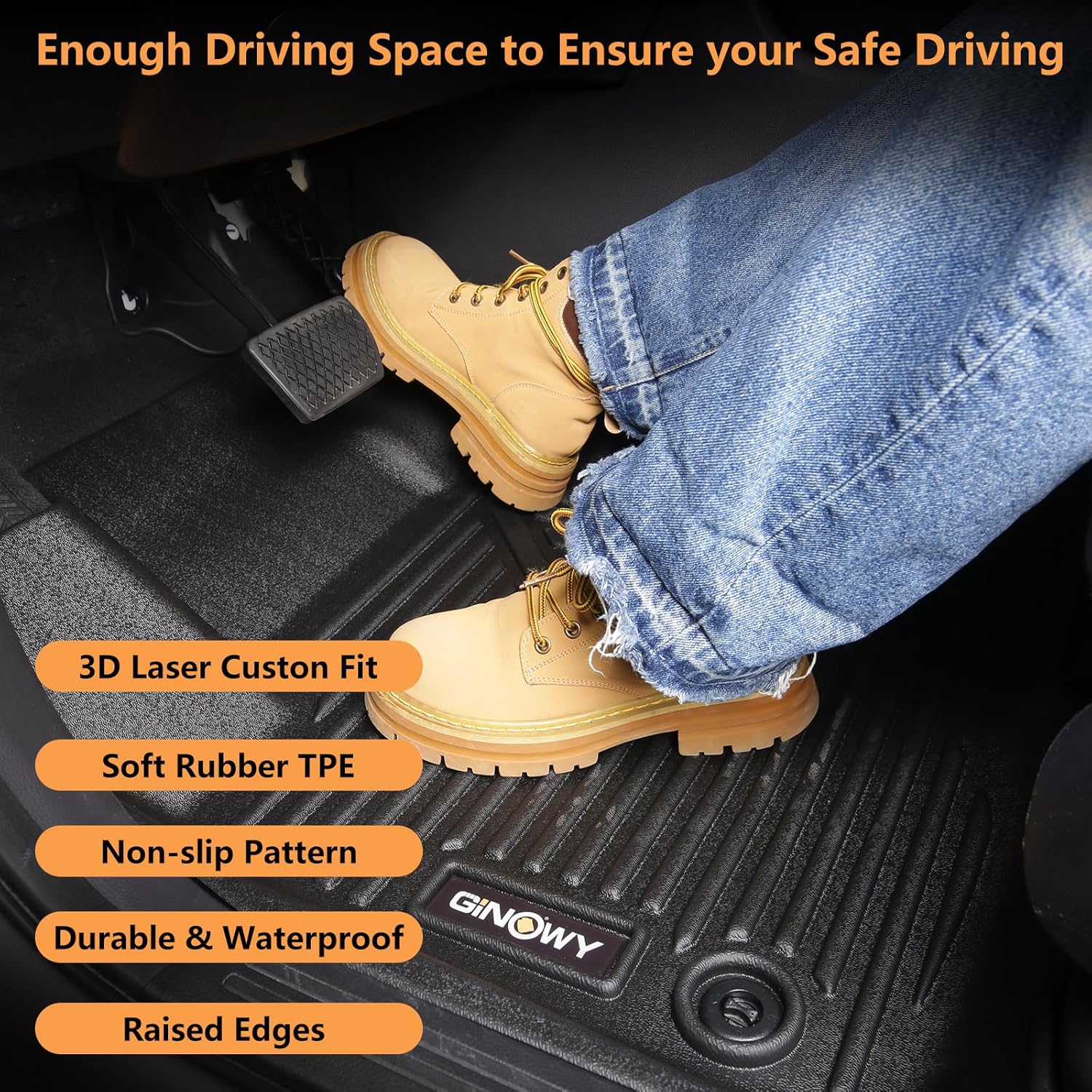 Thumbnail 1 de GINOWY TPE Floor Mats for Honda Ridgeline (2017-2025/2026) — Custom Fit, Non-Slip, Waterproof All-Weather Liners