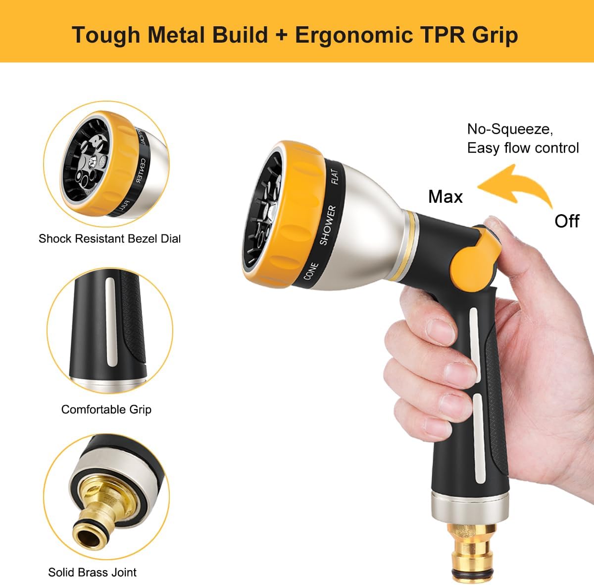 Detalle de FANHAO Heavy Duty Metal Hose Spray Gun with Thumb Control and 8 Spray Patterns