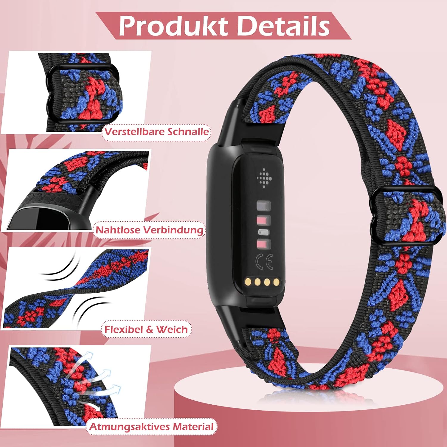 Detalle de YCHDDER Elastisches Nylonarmband für Fitbit Luxe – Solo Loop, verstellbar, atmungsaktiv