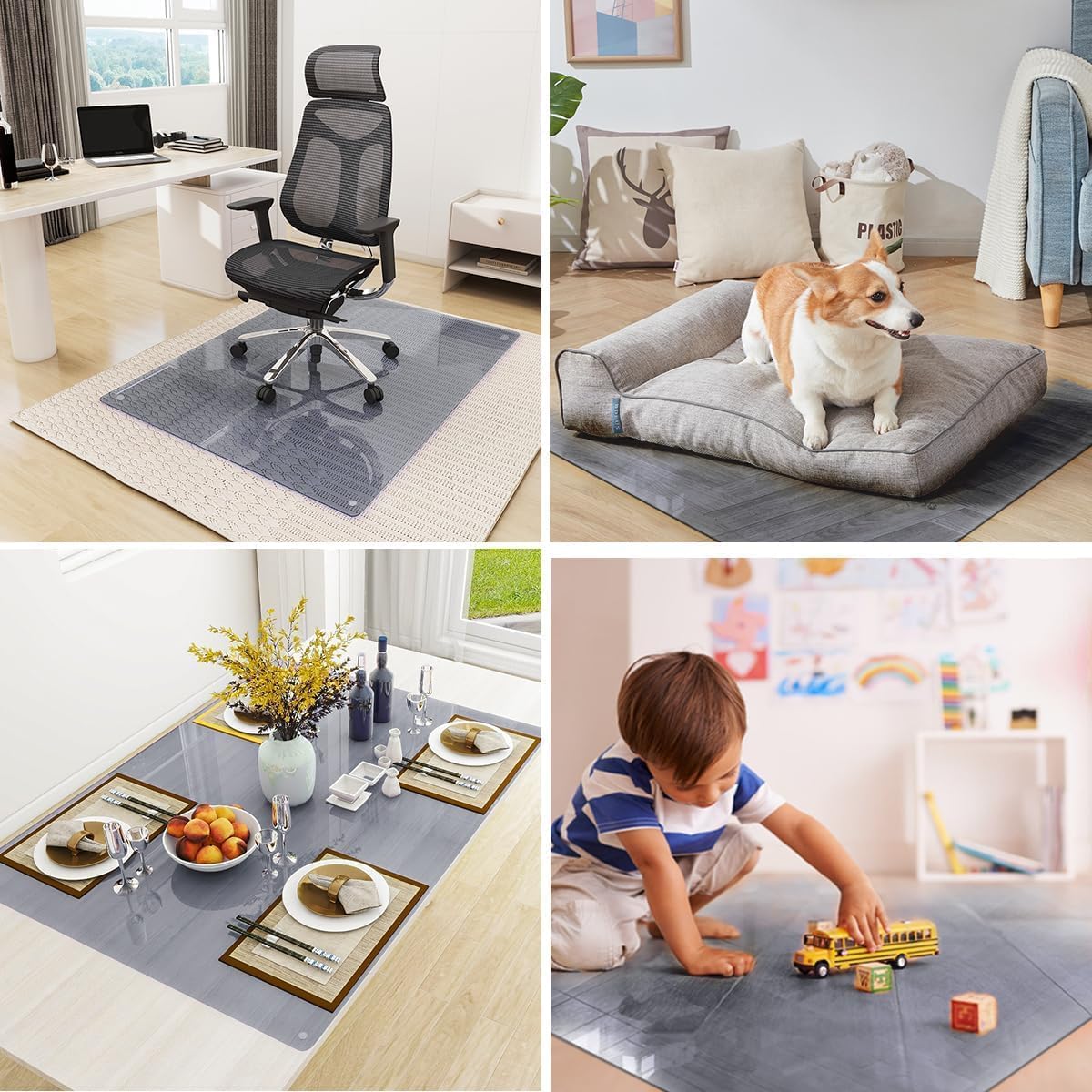 Detalle 1 de Koonmi Office Chair Mat for Carpet, 46" x 55" Tempered Glass, Grey