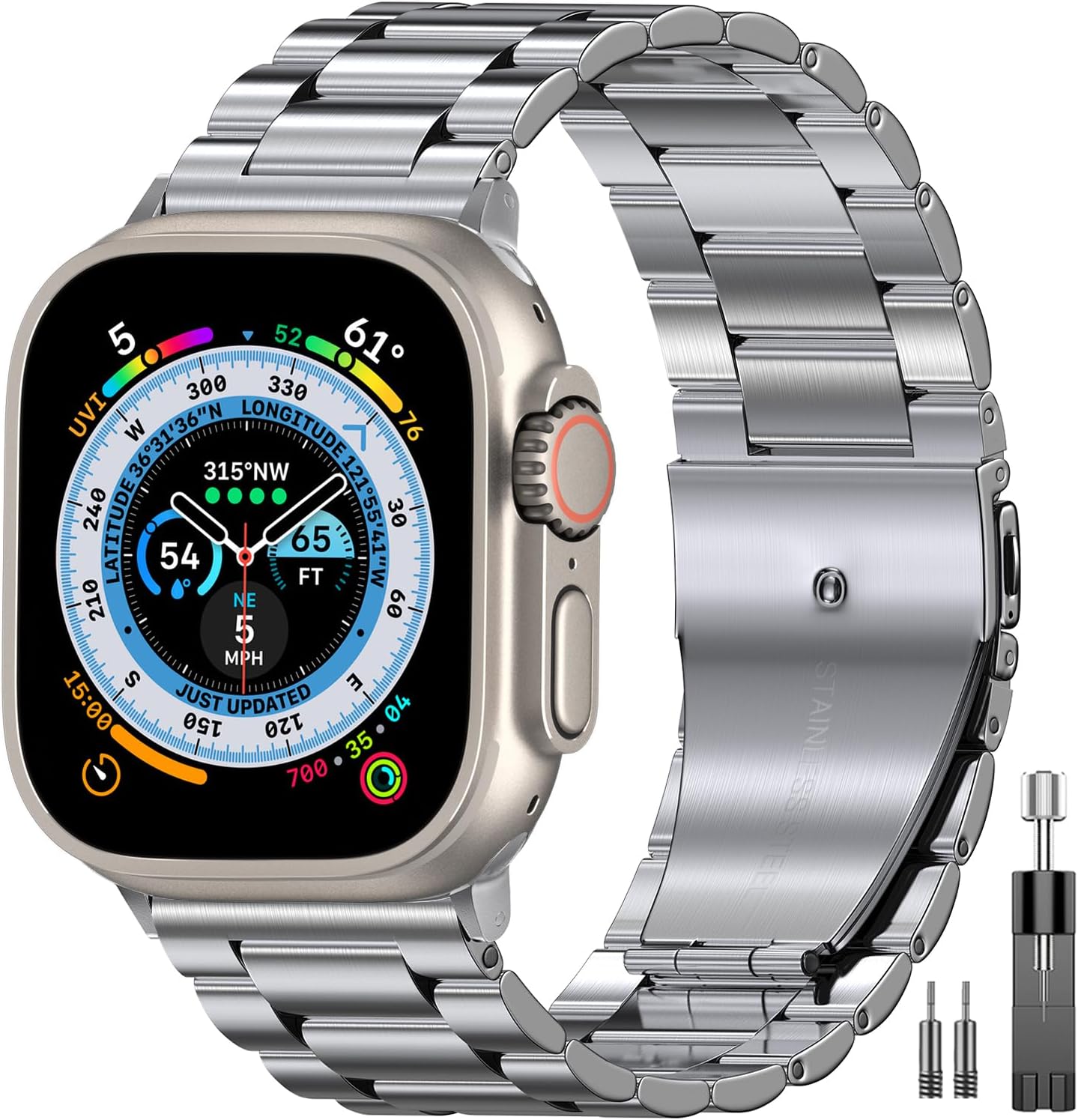 Detalle de OULUOQI stainless steel Apple Watch replacement band (316 stainless steel) for 38–49mm models