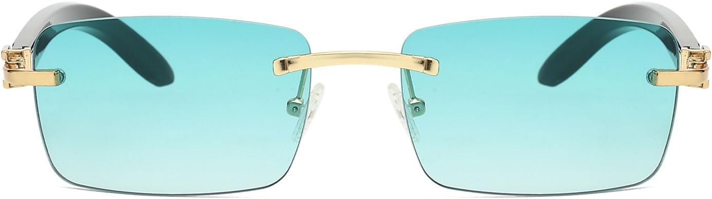 Detalle de YAMEIZE Trendy Rimless Metal Rectangle Sunglasses – UV400 Protection, Unisex