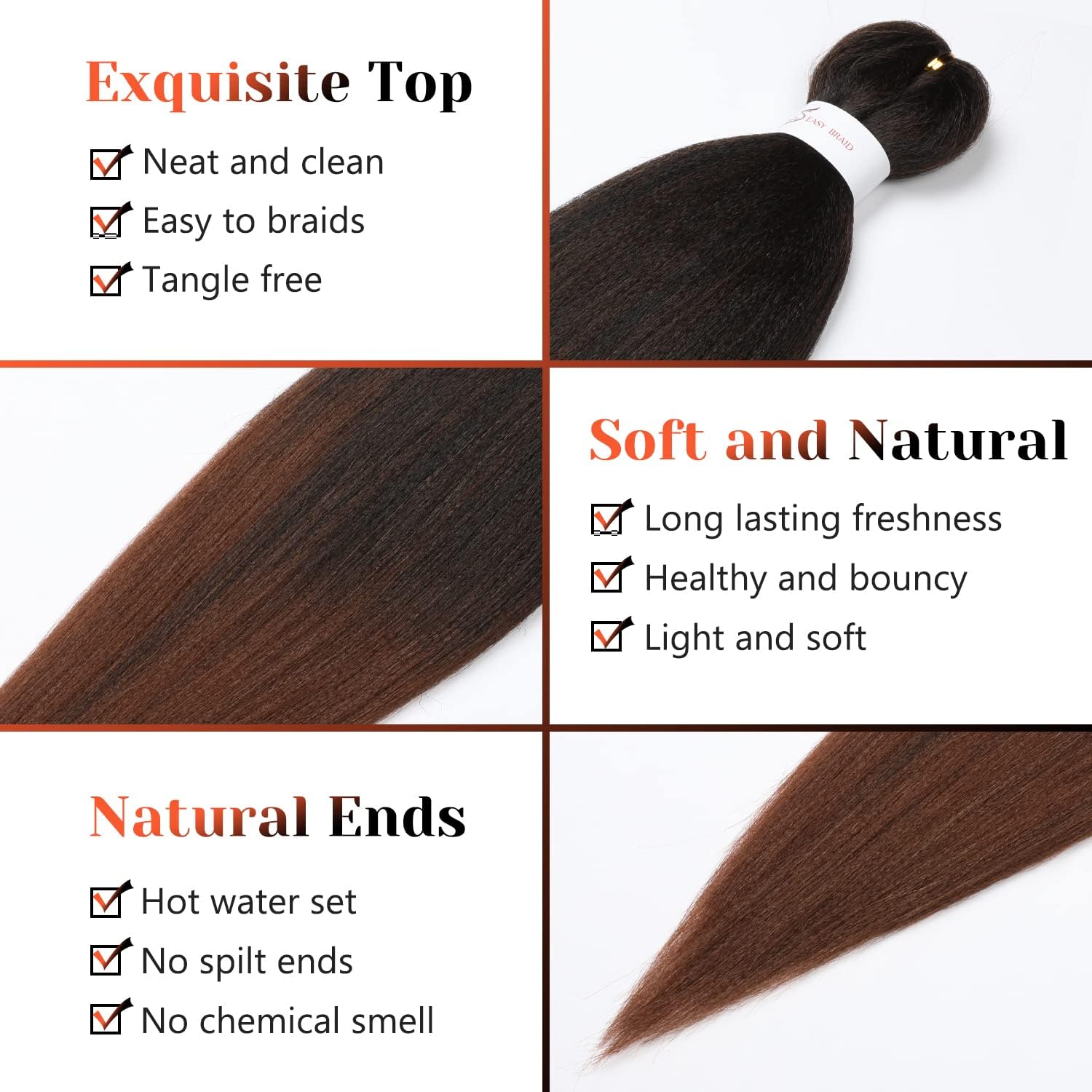 Thumbnail 2 de ShowJarlly Pre Stretched Braiding Hair – 6 paquets de 30 pouces (76 cm), couleur 1B/30#