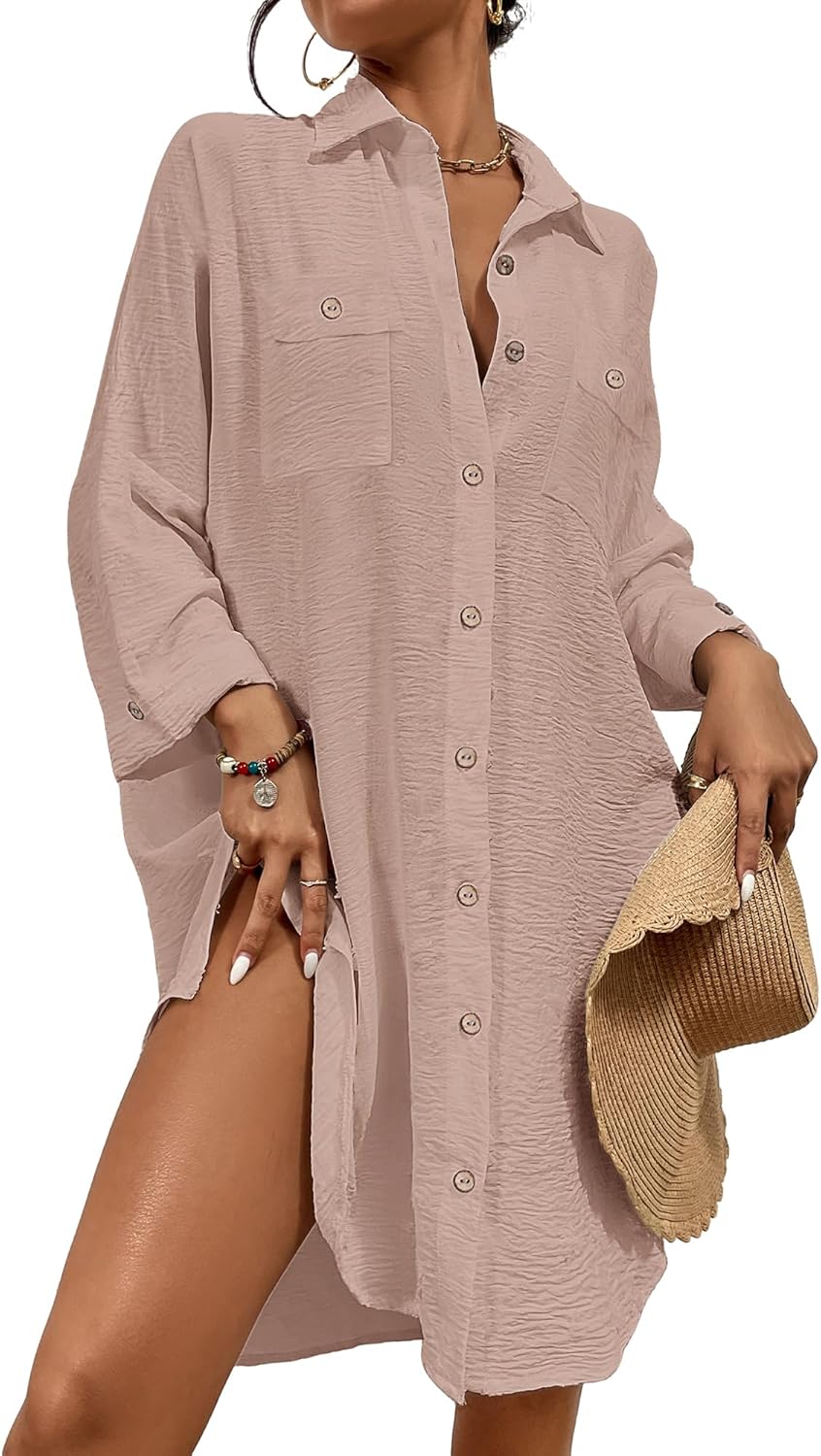 Thumbnail 6 de Bsubseach Women’s Modern Swimsuit Cover-Up Button-Down Blouse Dress Top