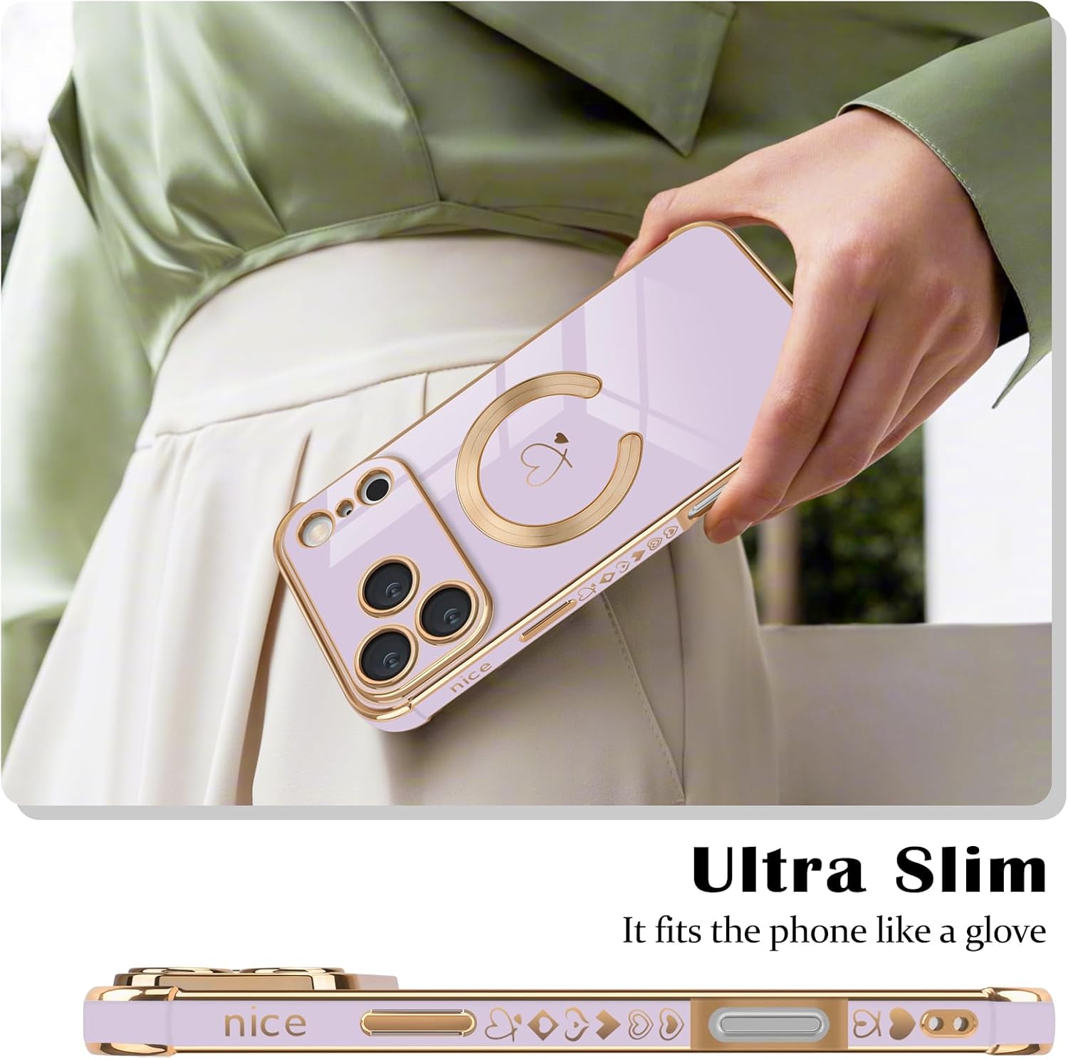 Detalle de Newseego Magnetic Case for iPhone 17 Pro Max – Purple Heart Pattern, MagSafe Compatible