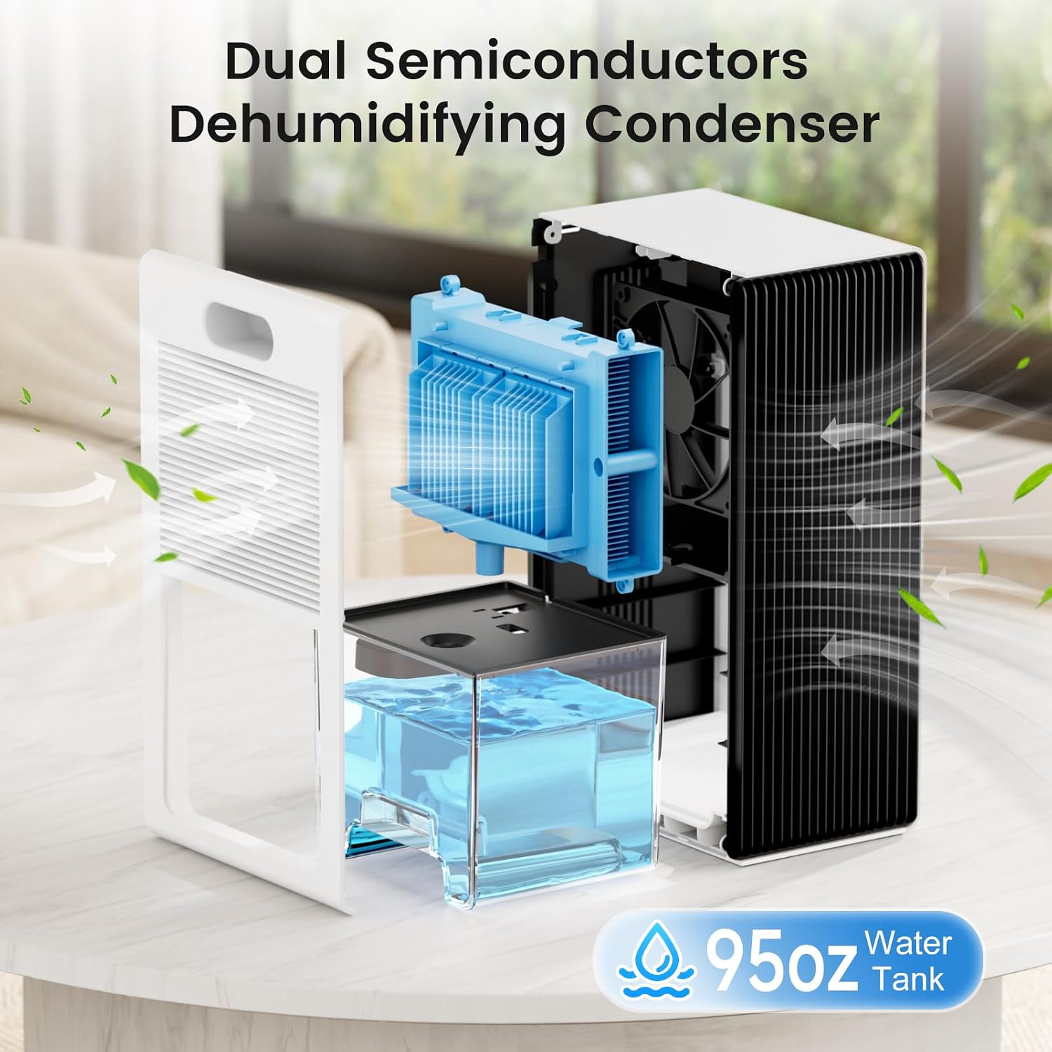 Detalle de NineSky 1000 Sq Ft Dehumidifier with 95oz Tank, Quiet Operation, Auto Shut-Off, and 7-Color Ambient Light