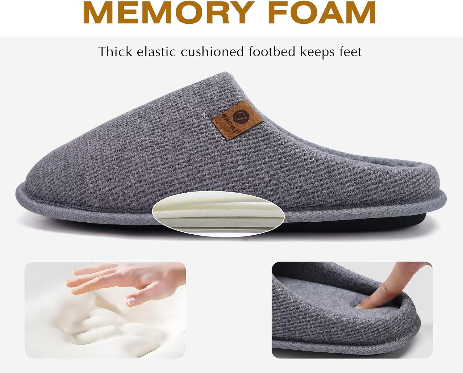 Detalle de ONCAI Pantofole da uomo invernali con memory foam, pelliccia sintetica e suola antiscivolo (EU 40–49)