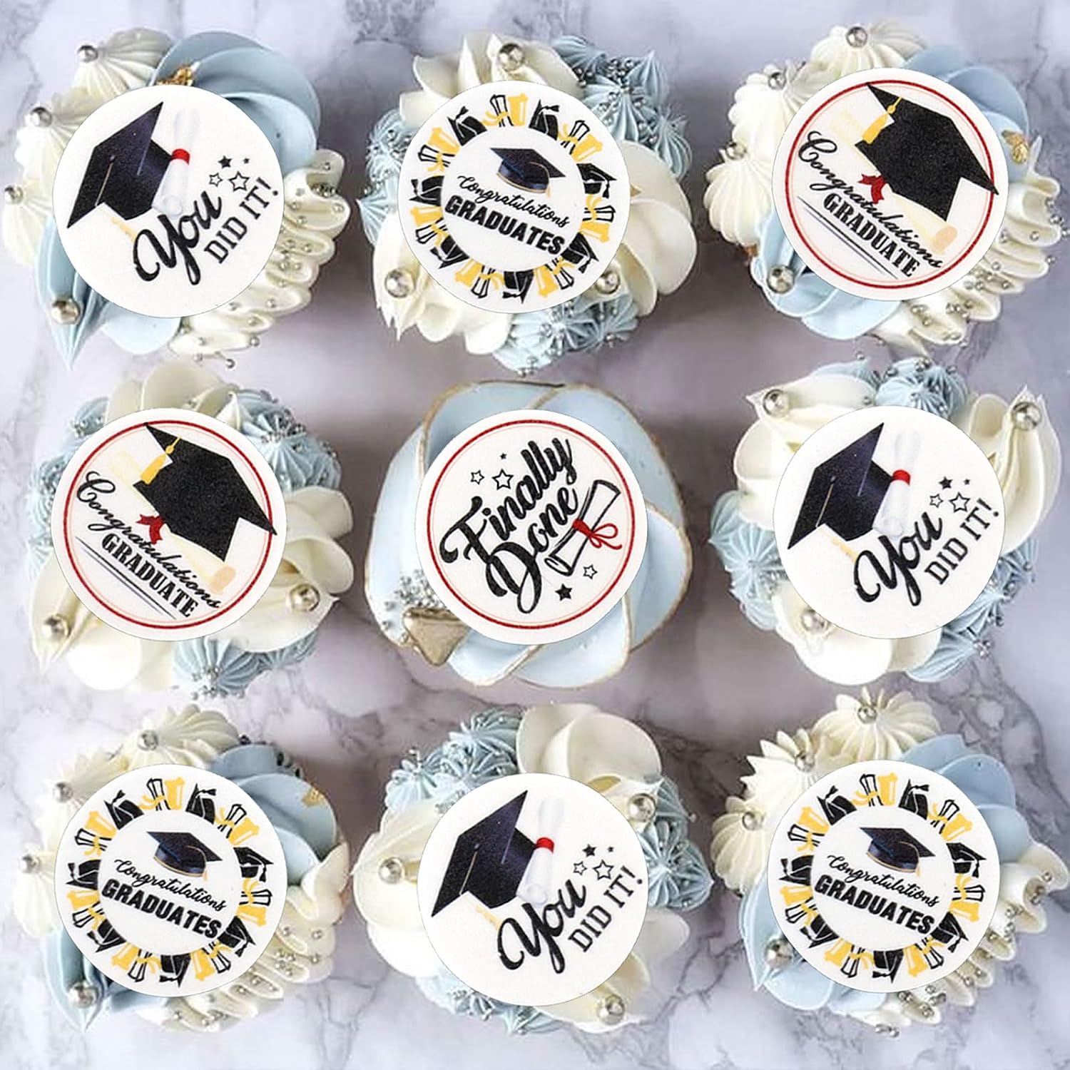 Detalle 1 de Keaziu 2026 Edible Graduation Cupcake Toppers, 40 Rice Paper Picks