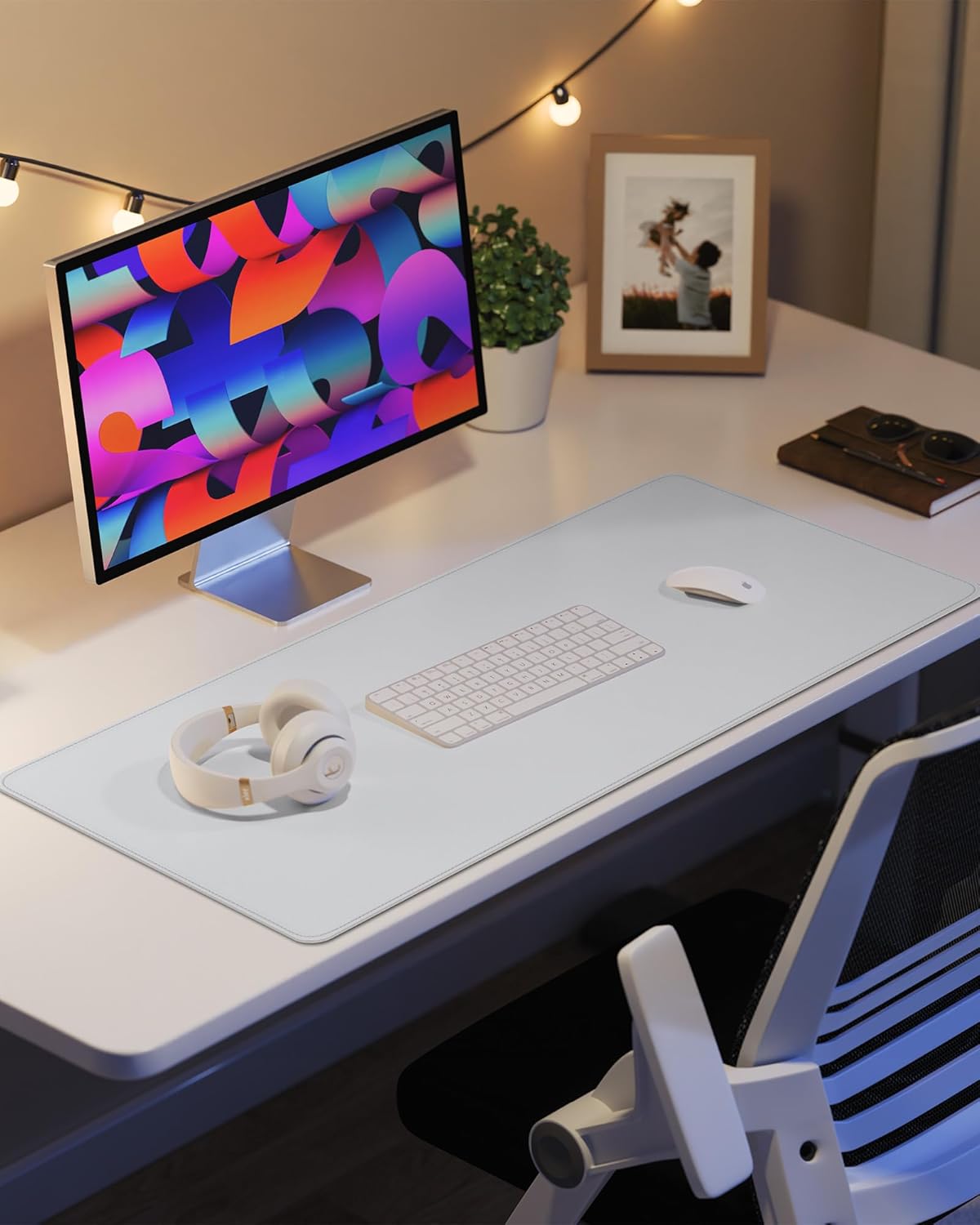 Thumbnail 5 de AFIING Leather Desk Pad Protector – Ivory White, 40" x 20