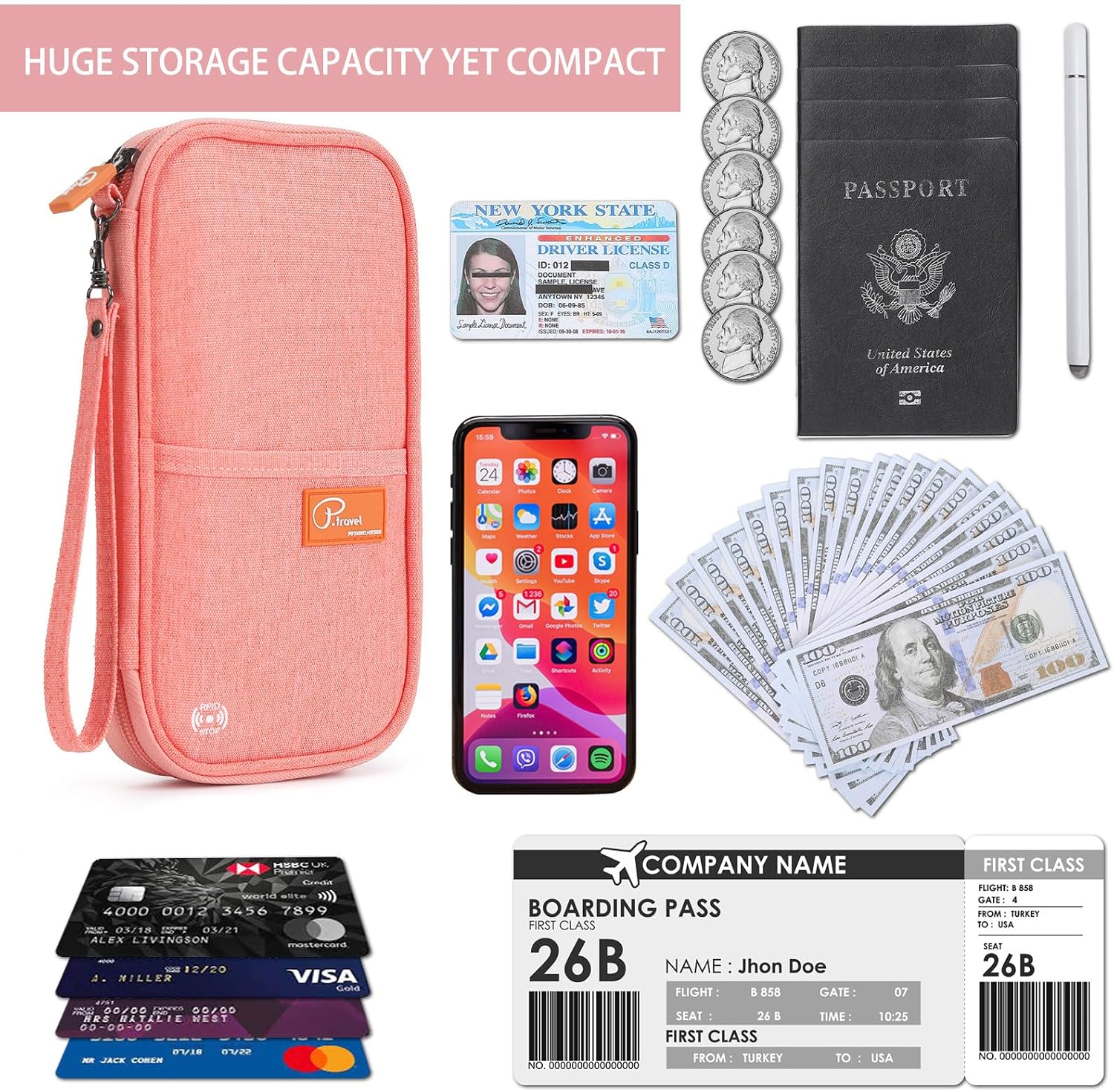 Thumbnail 4 de VanFn Travel Wallet RFID Passport Holder 9in