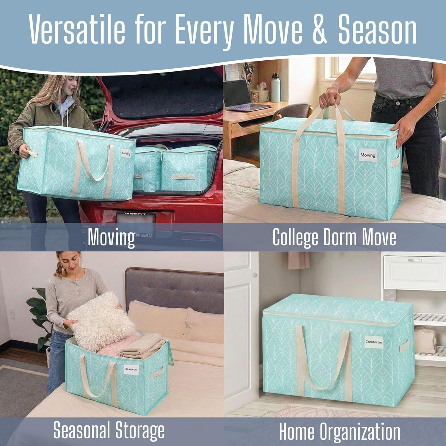 Detalle 2 de VENO 10 Pack Extra Large Moving Storage Bags with Zips – Heavy-Duty Cloth-Like Tote Alternative