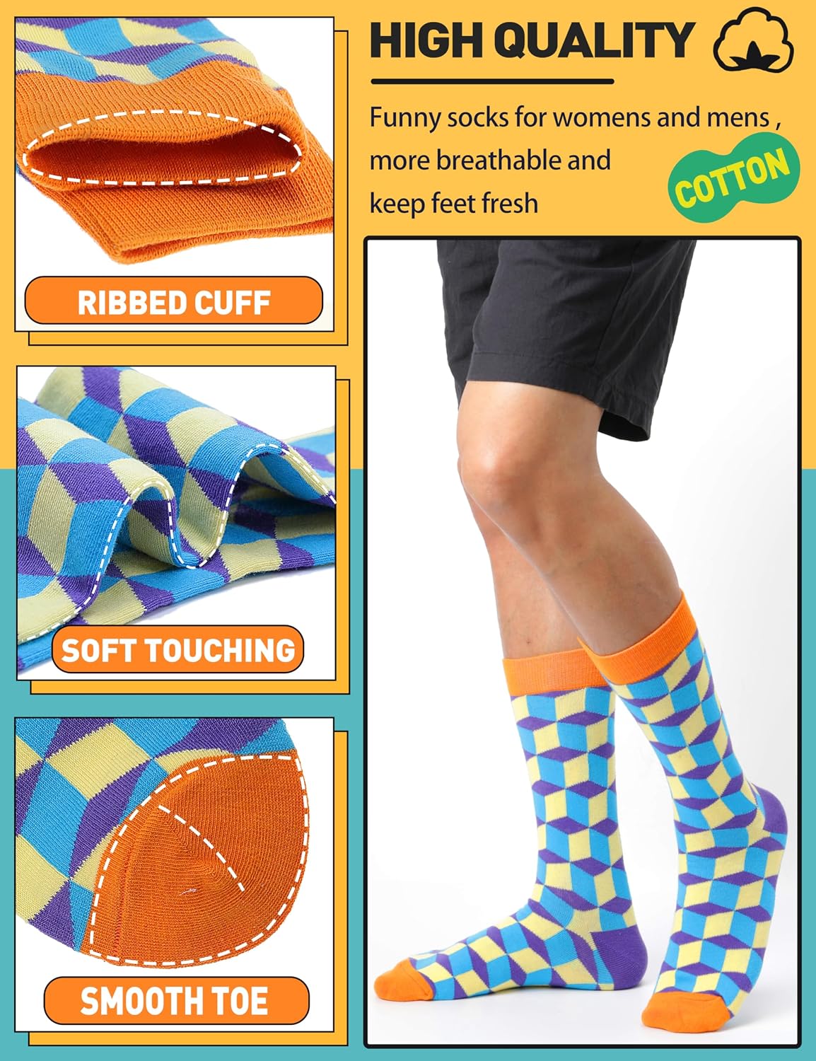Detalle 1 de MOGGEI Funny Dress Socks, Breathable Novelty Casual Crew Socks
