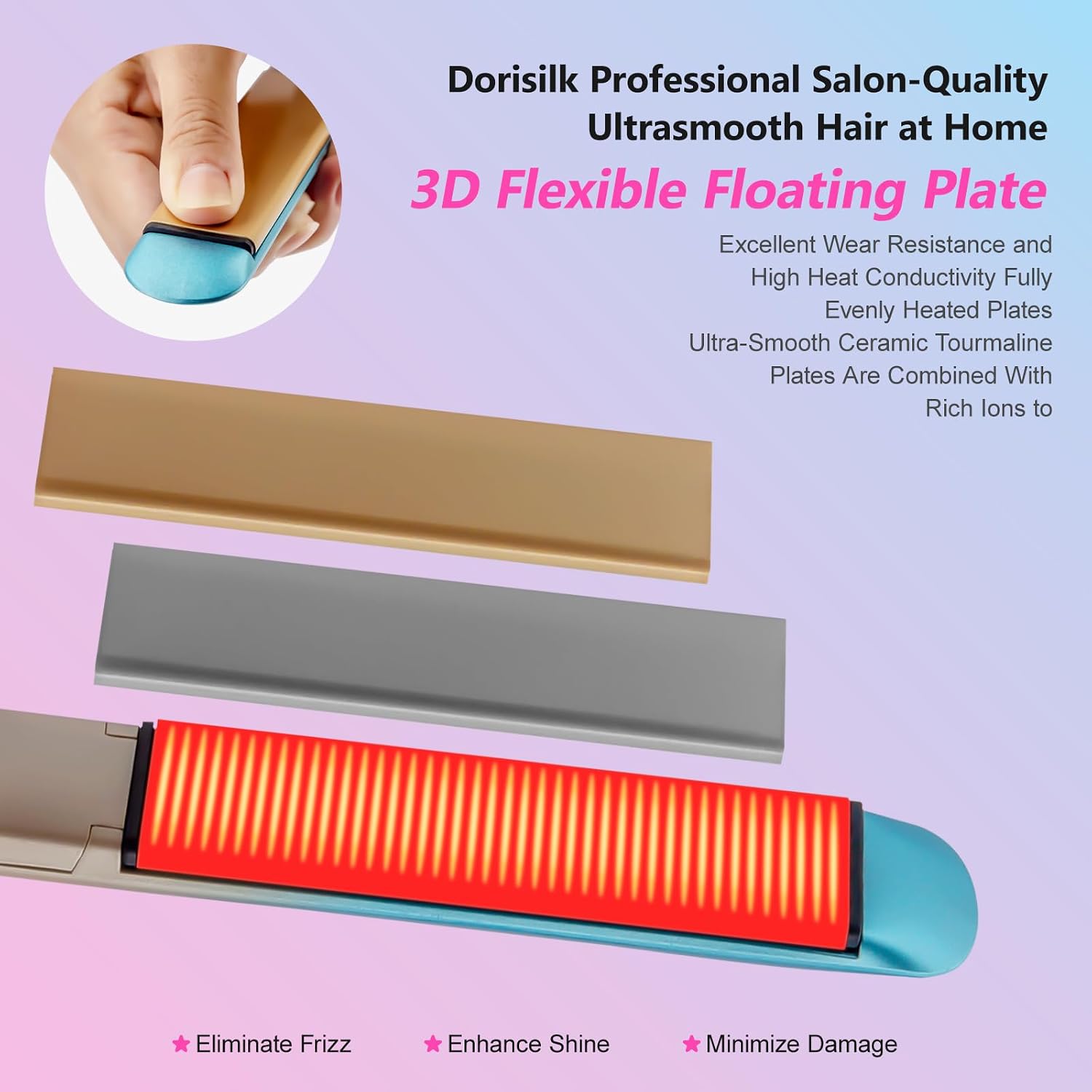 Thumbnail 1 de DORISILK Colorful Flat Iron 450 Degrees: 2-in-1 Ceramic Hair Straightener & Curler
