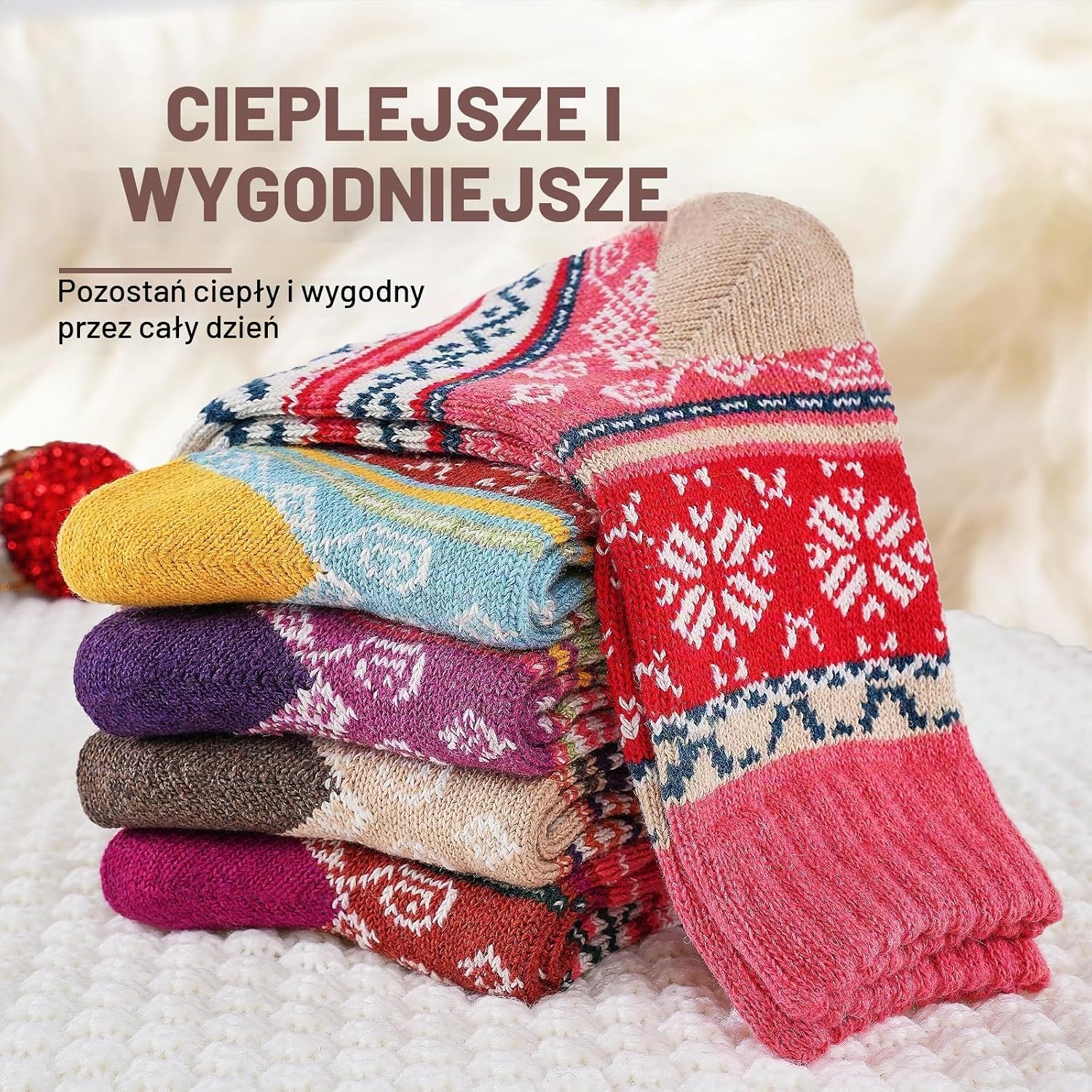 Detalle de Stoeury skarpety damskie z mieszanki wełny, kolorowe wzory żakardowe, 36–41