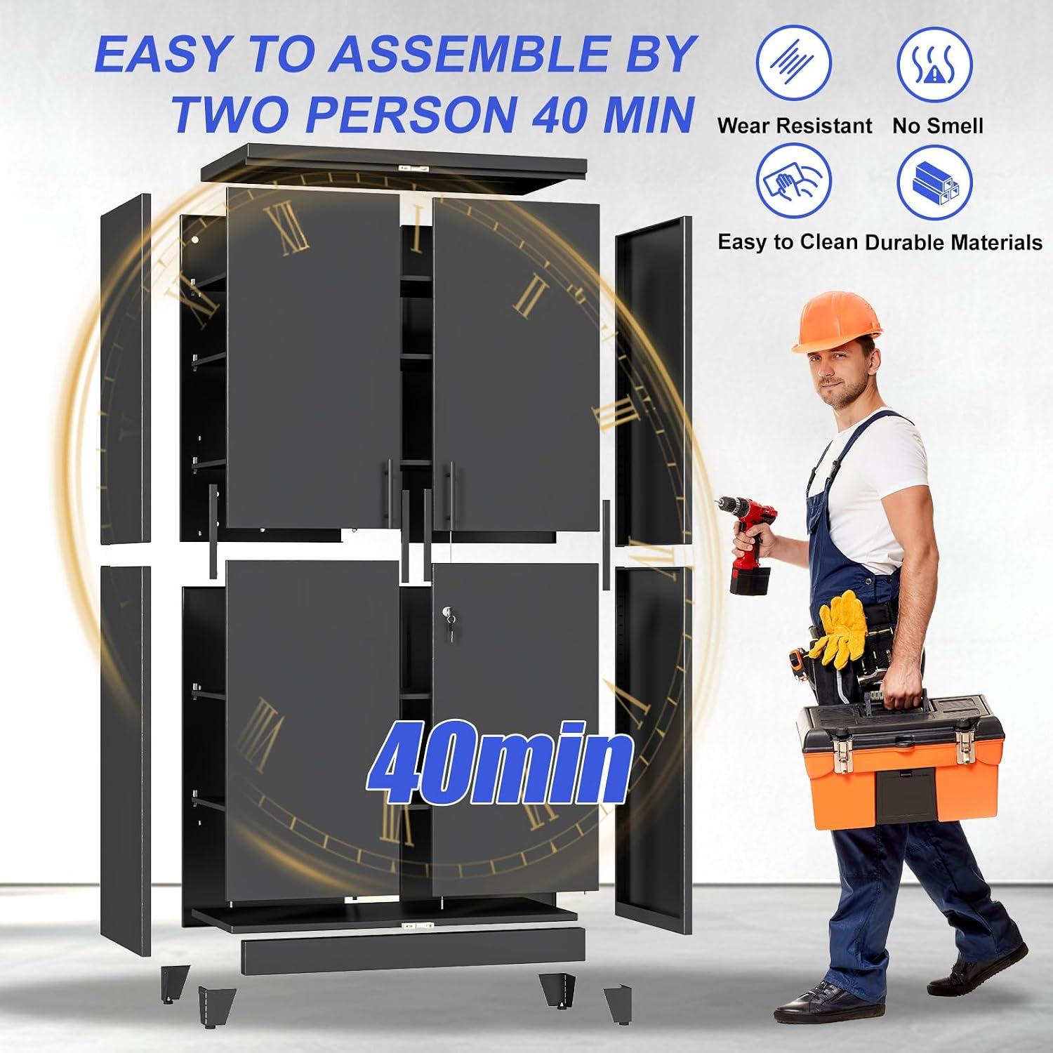 Thumbnail 4 de GAIOUS FT-02 79-Inch Metal Storage Cabinet, Lockable with 5 Adjustable Shelves
