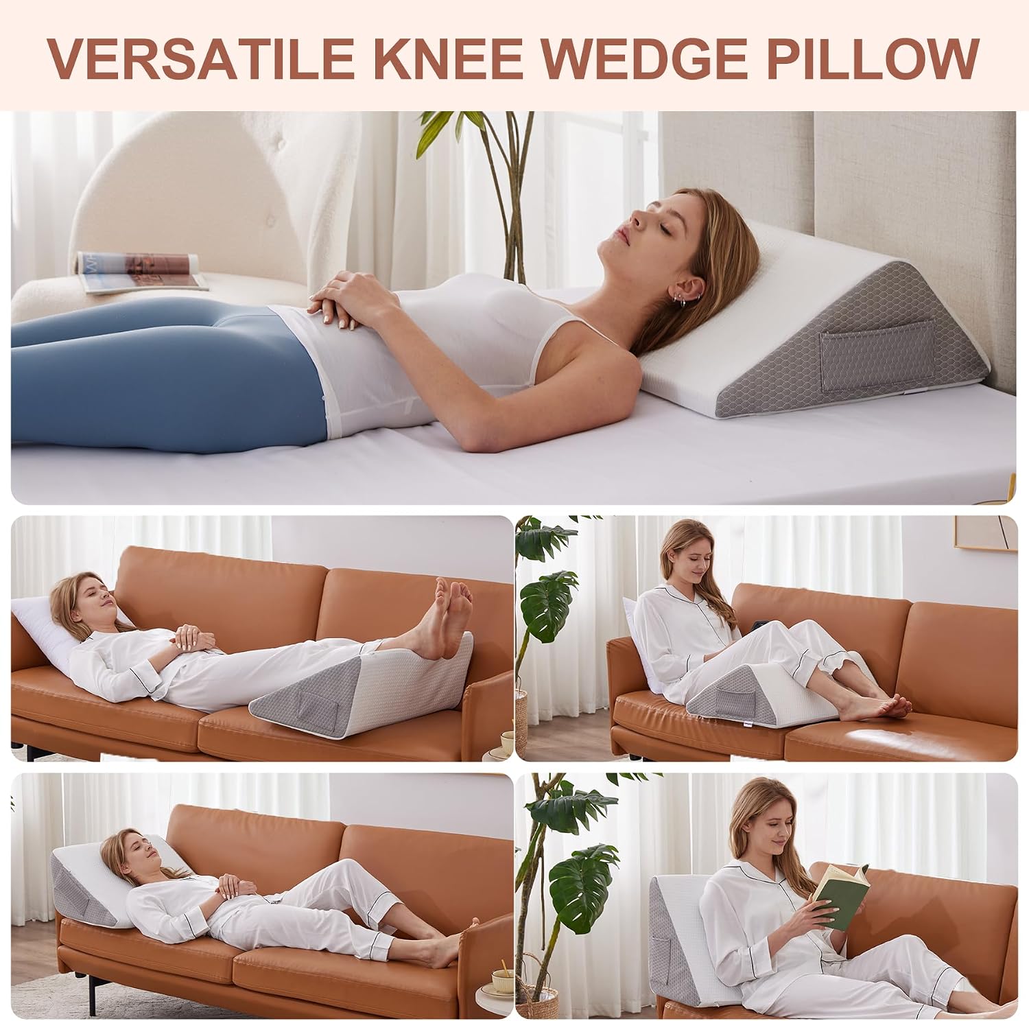 Detalle 2 de Bedluxe BD20230812AGESJX-DMR-FX Knee Wedge Pillow, Memory Foam, Side Pockets