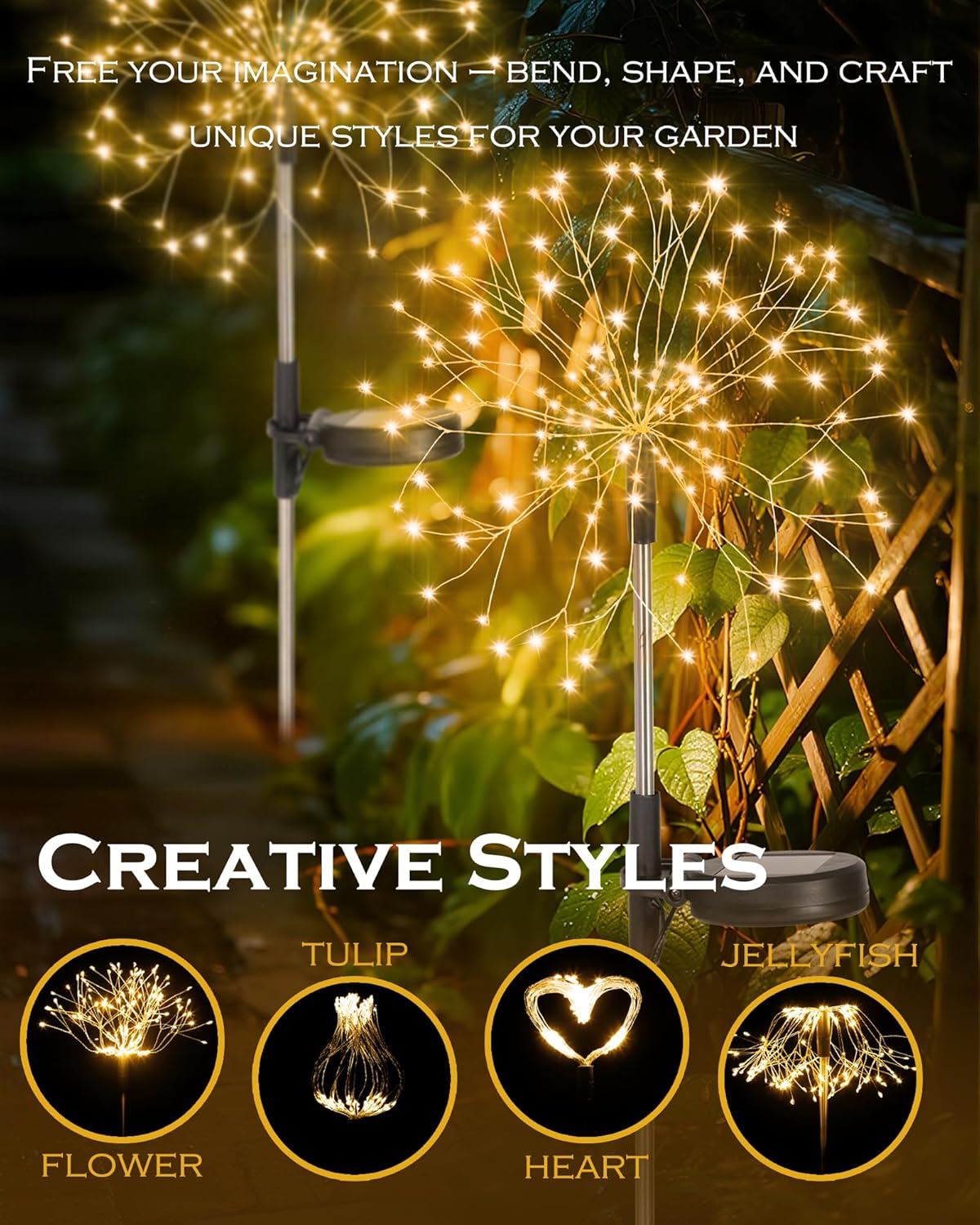 Thumbnail 6 de INMKALI Solar Garden Lights: 2 Pack 150 LEDs Fairy Pathway Lights in Gold