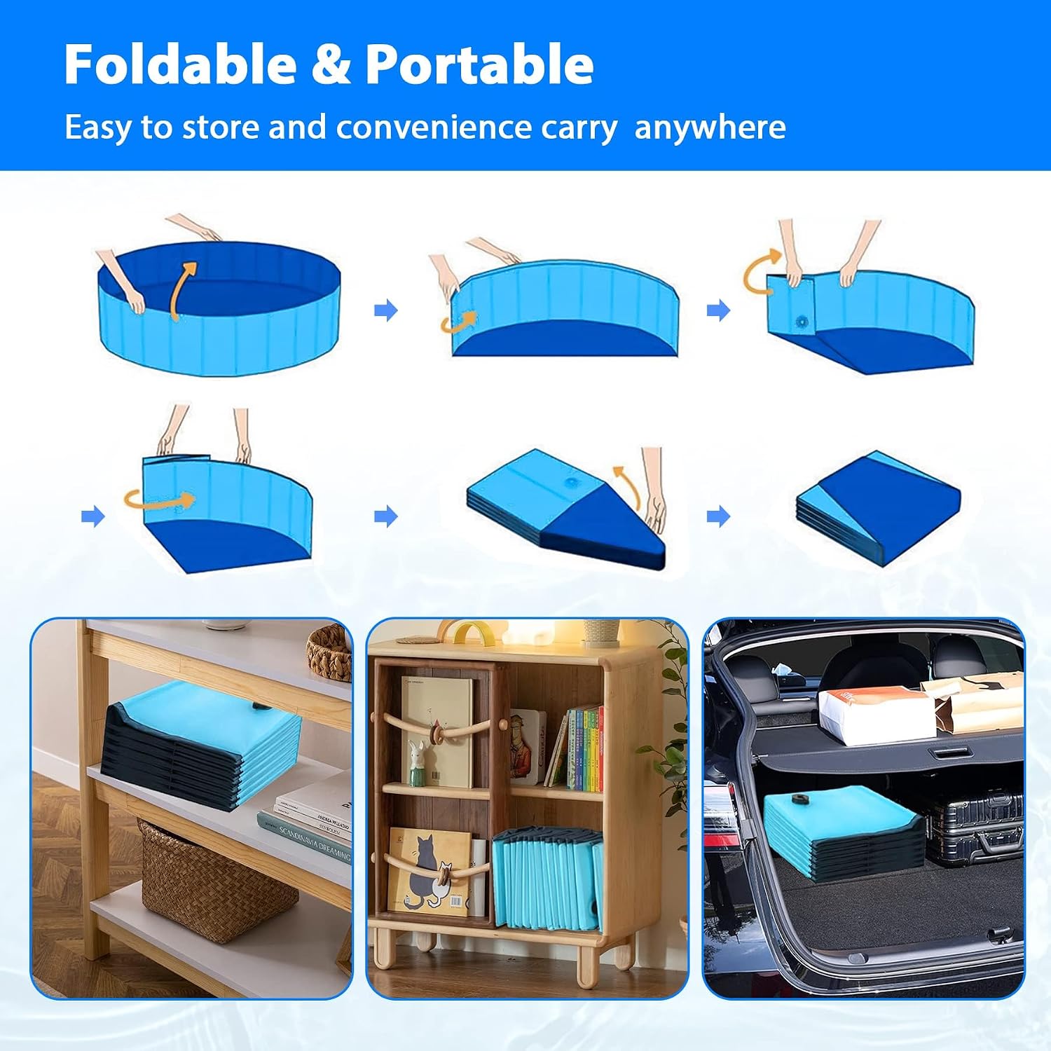 Detalle de Dog Pool Foldable Dog Padding Pool: Portable, Durable PVC Bathing Pool for Pets (160x30cm)