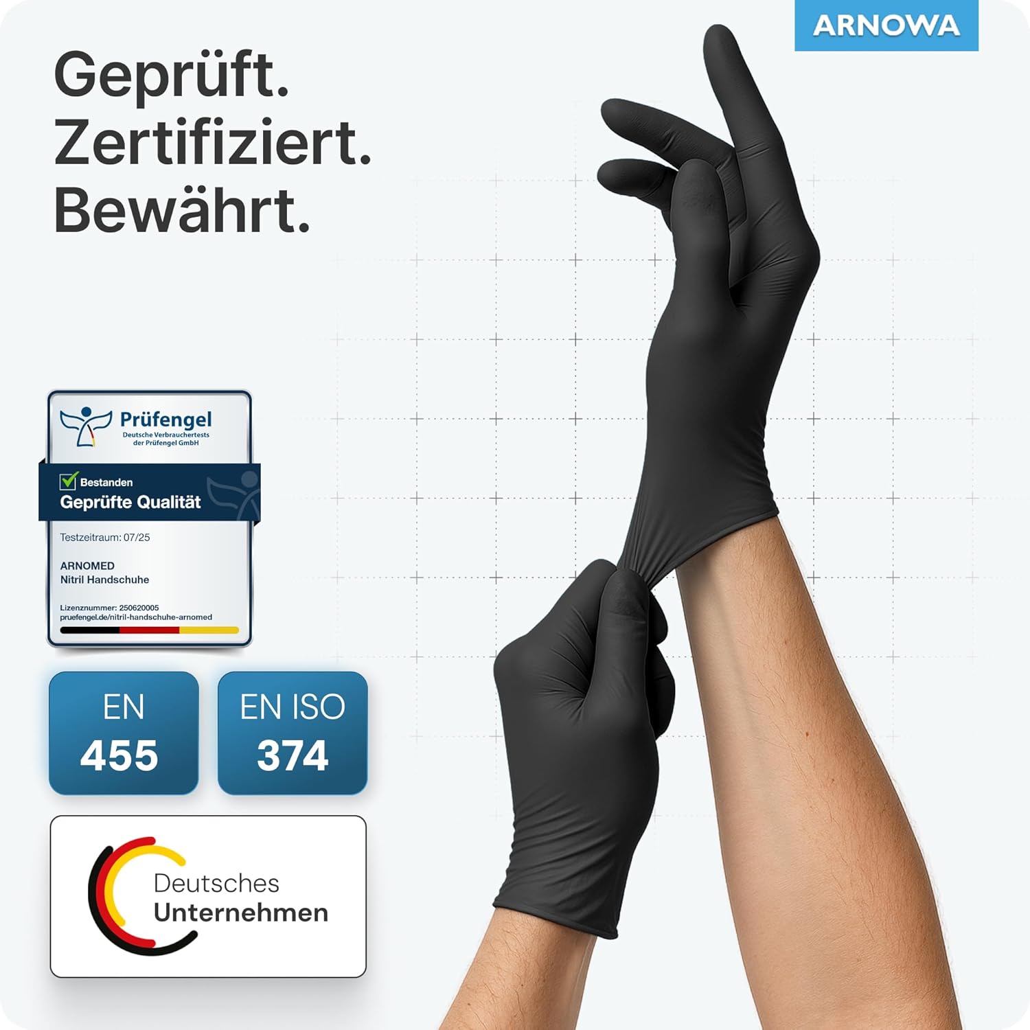 Thumbnail 3 de ARNOMED Einweghandschuhe Nitril Midnight Black (puderfrei, latexfrei) – Größe M, 100er-Box