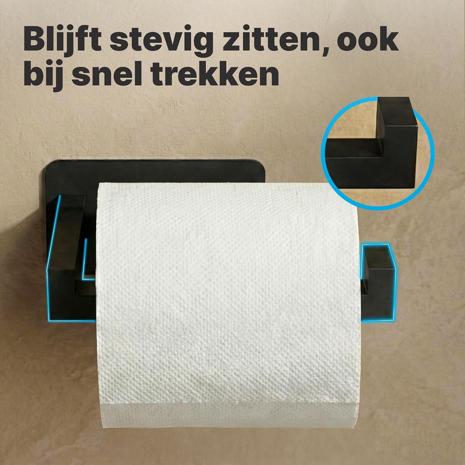 Detalle de Minismus zelfklevende toiletrolhouder van zwart mat roestvrij staal
