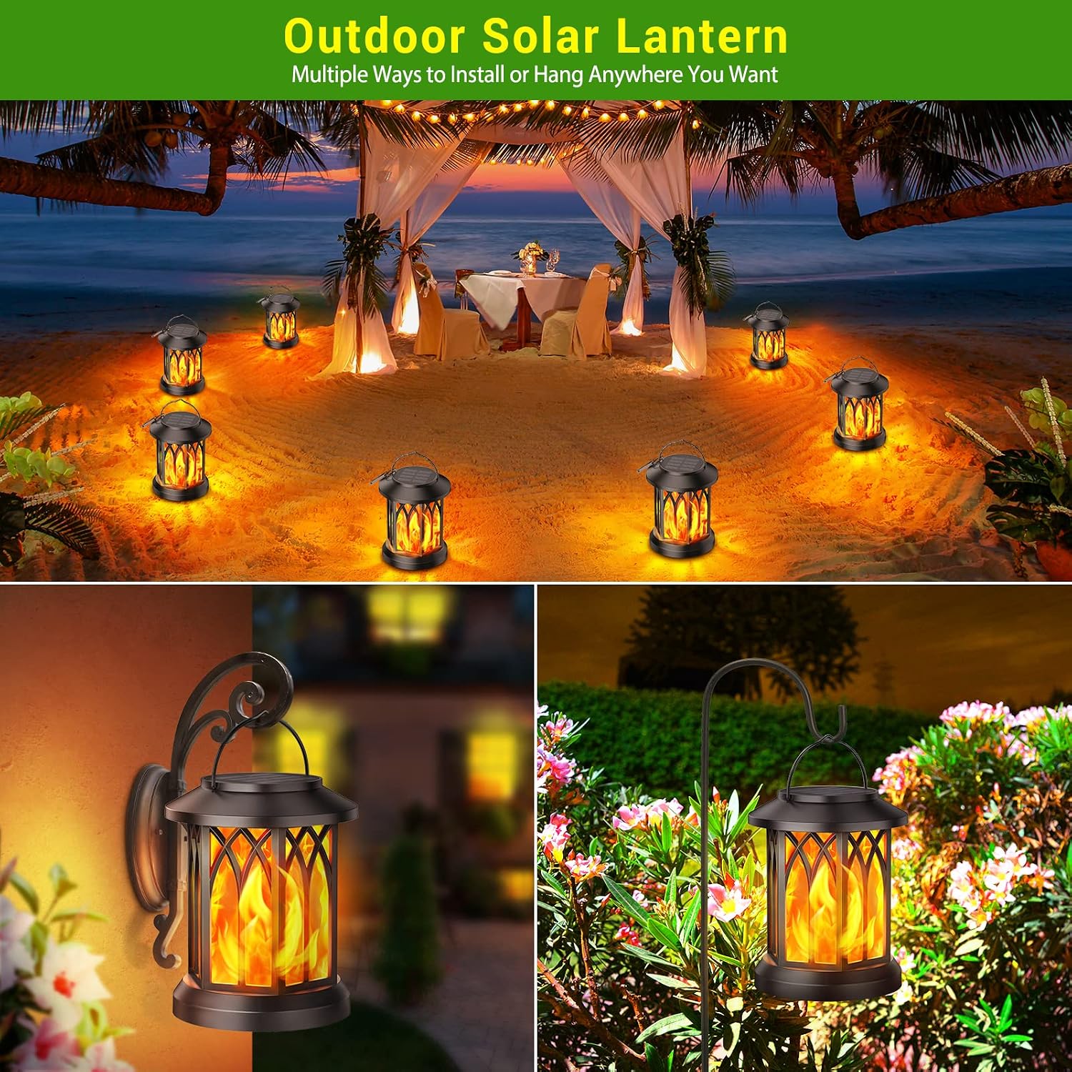 Thumbnail 6 de KOOPER Solar Garden Lights Outdoor 4 Pack: Hanging Lanterns with Realistic Flickering Flame LED