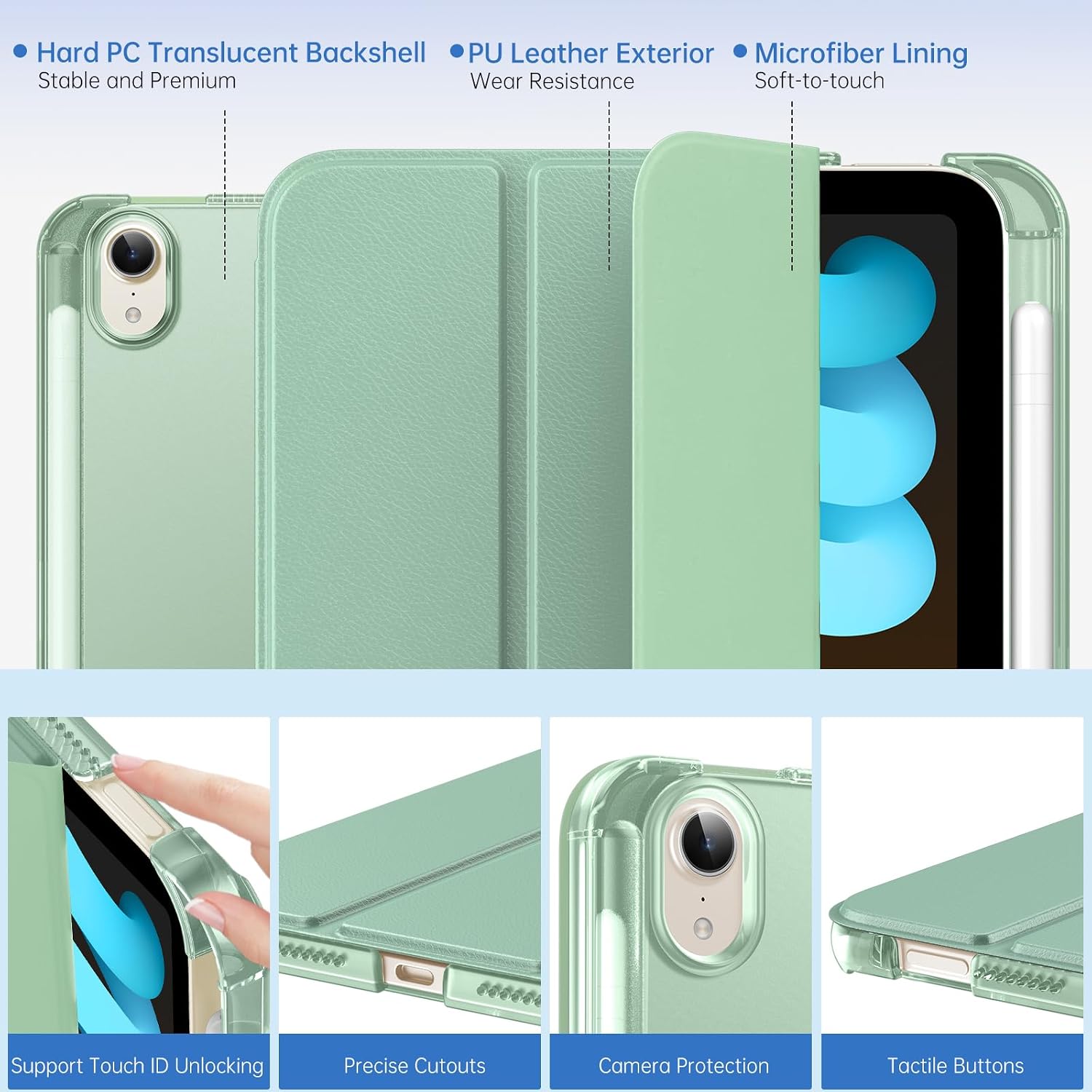 Detalle de MoKo iPad mini Case for 7th/6th Gen, Pencil Holder, Agave Green
