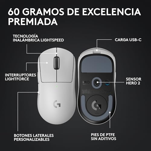 Detalle 2 de Logitech G Pro X Superlight 2: ratón inalámbrico de 60 g para esports con 8 kHz de sondeo y sensor HERO 2