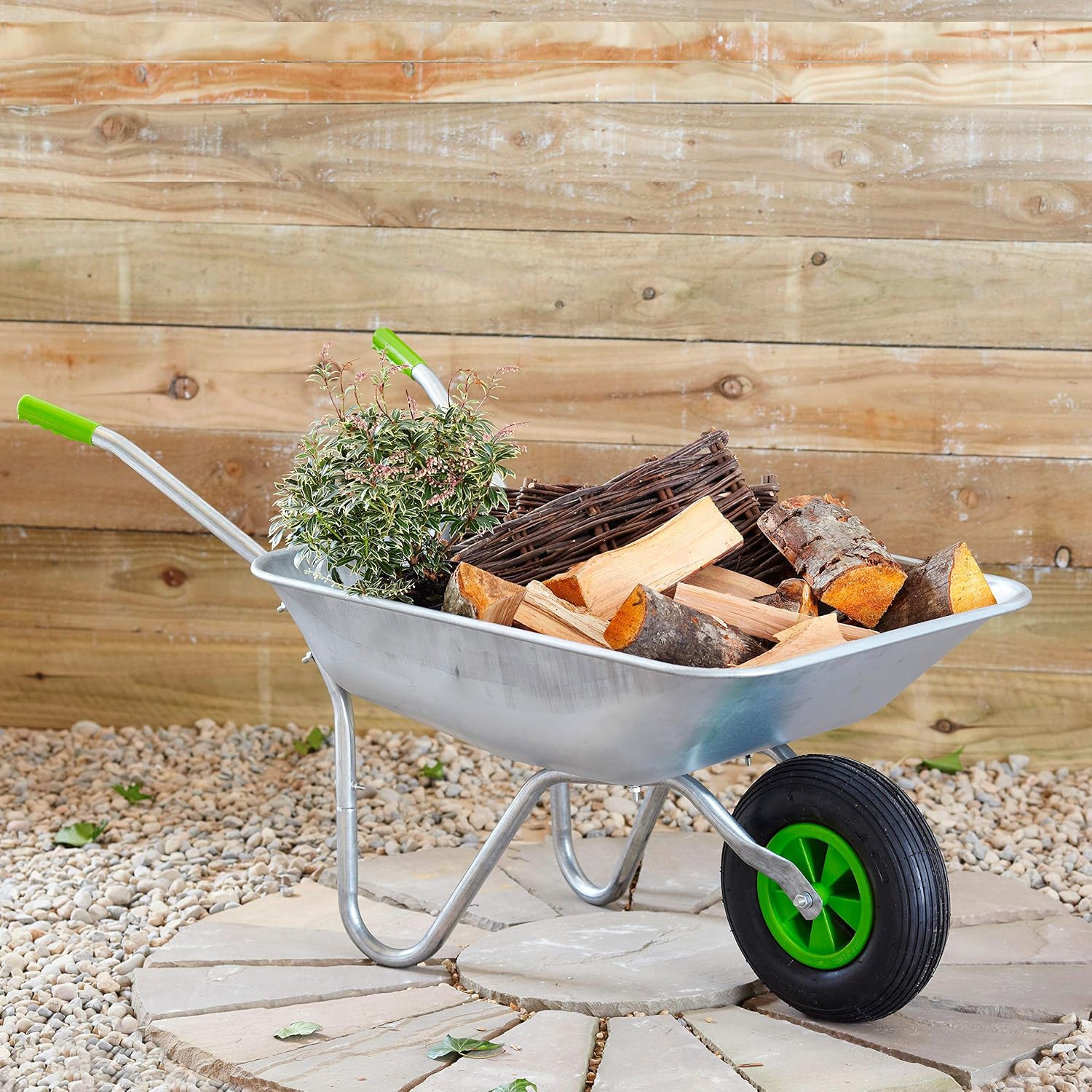 Detalle 2 de Neo Wheelbarrow Home Garden Cart Galvanised Metal with Pneumatic Tyre Silver (65L)