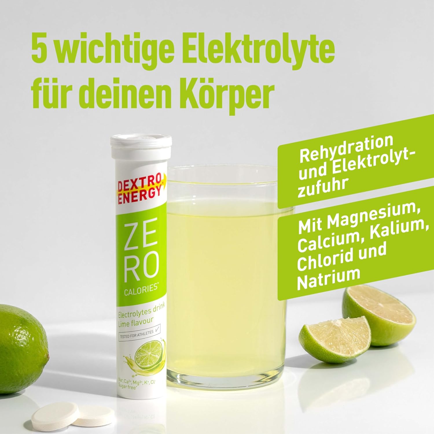 Thumbnail 4 de Dextro Energy Elektrolyte ohne Zucker (Limette) – 60 Brausetabletten, 1.141 mg Elektrolyte, 3er Pack