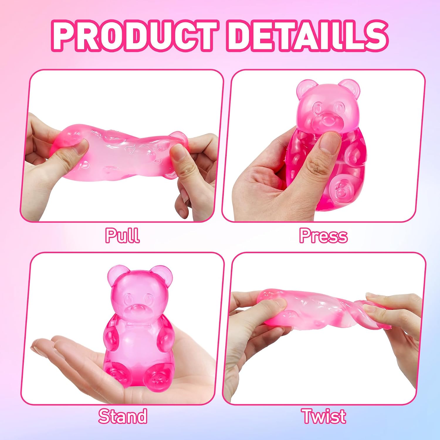 Detalle de tngtswwcv Stress Bear Squishy Toy, Rose Silicone Bear Stress Ball