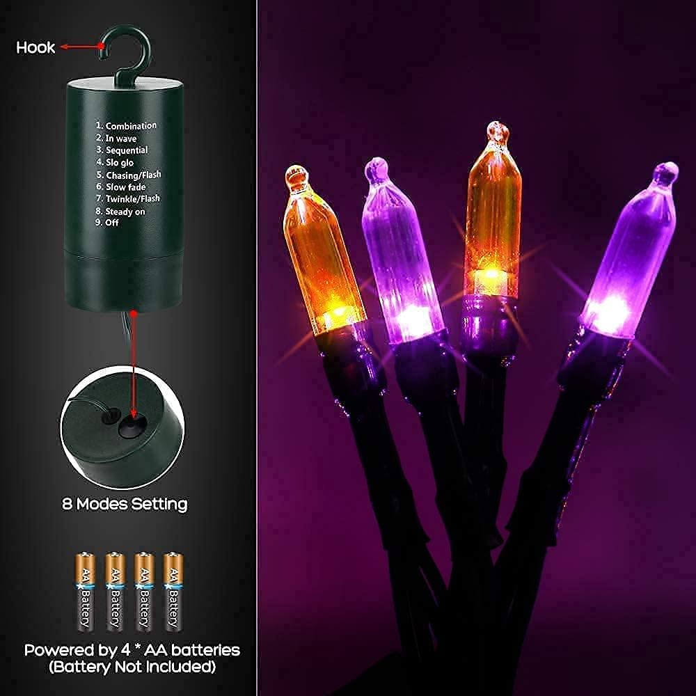 Detalle 2 de Joomer Battery-Operated Halloween String Lights, 33 Feet, 100 Orange and Purple LEDs