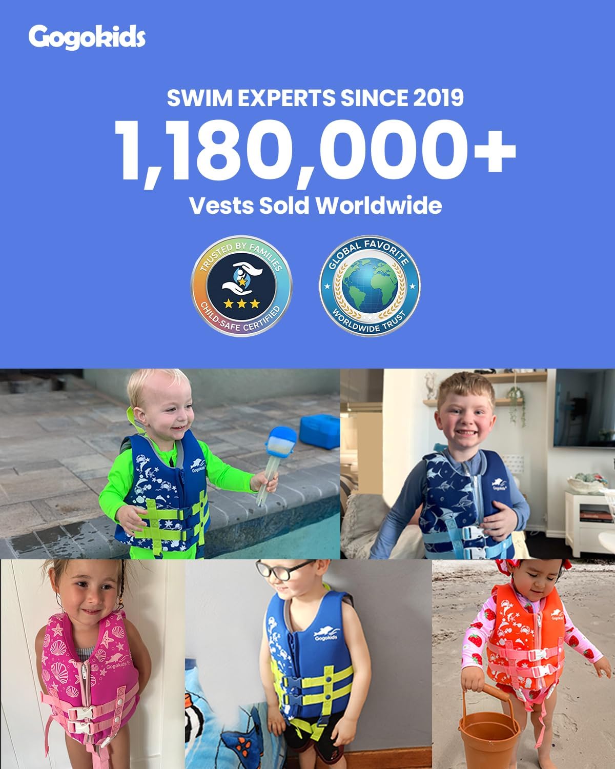 Thumbnail 6 de Gogokids Toddler Swim Vest (Kids Floaties) for Pool & Beach, Fits 2–8 Years / 22–60 lbs