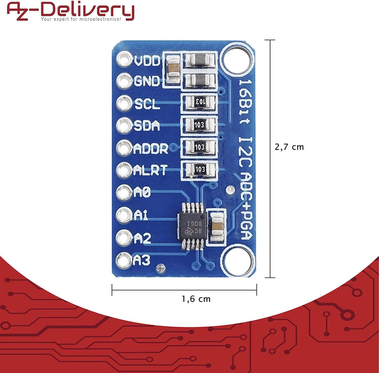 Thumbnail 6 de AZDelivery lot de 5 modules ADC compatibles ADS1115 (16 bits, 4 canaux) en I2C pour Arduino et Raspberry Pi