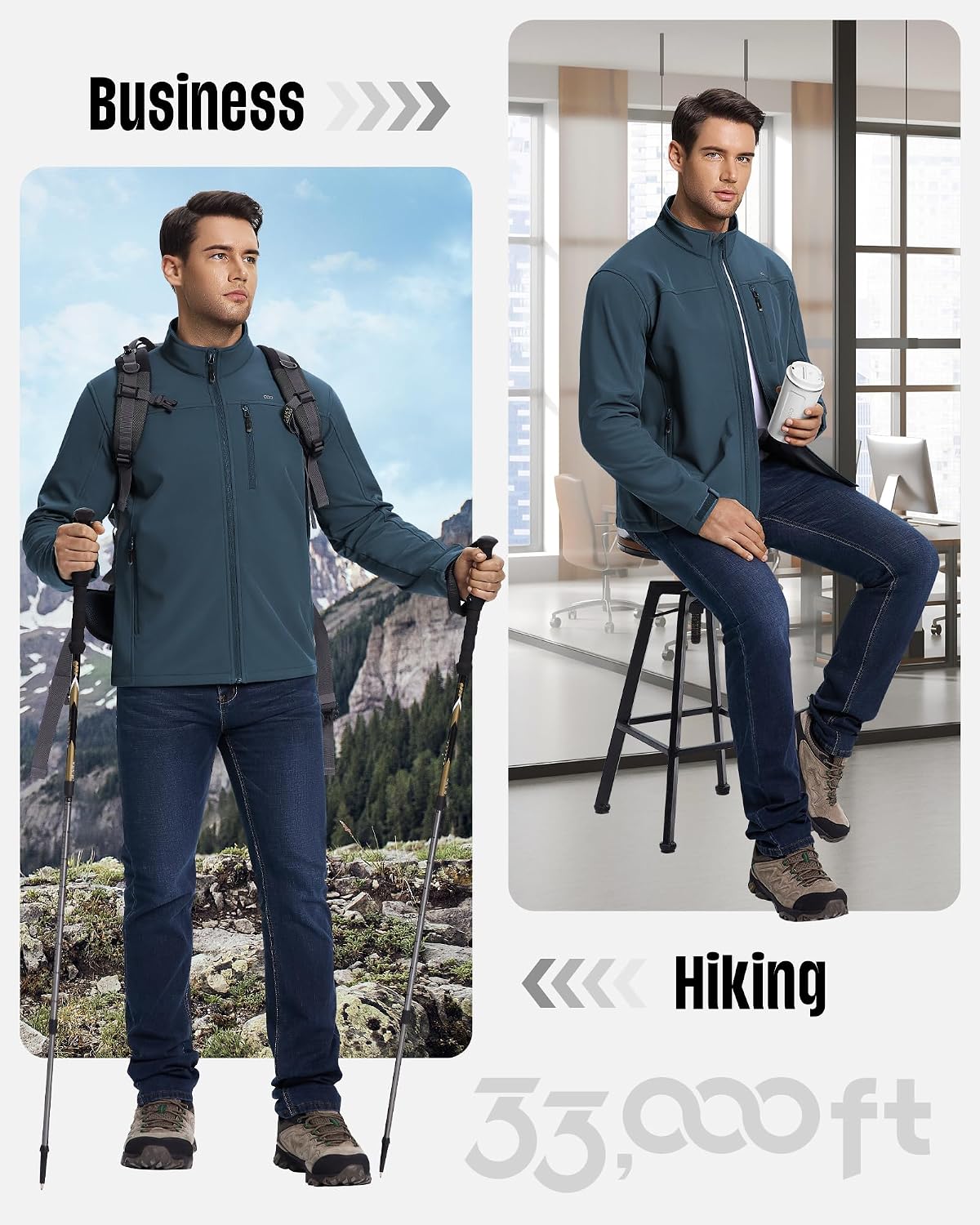 Thumbnail 5 de 33,000ft Softshelljacke Herren Wasserdichte Übergangsjacke