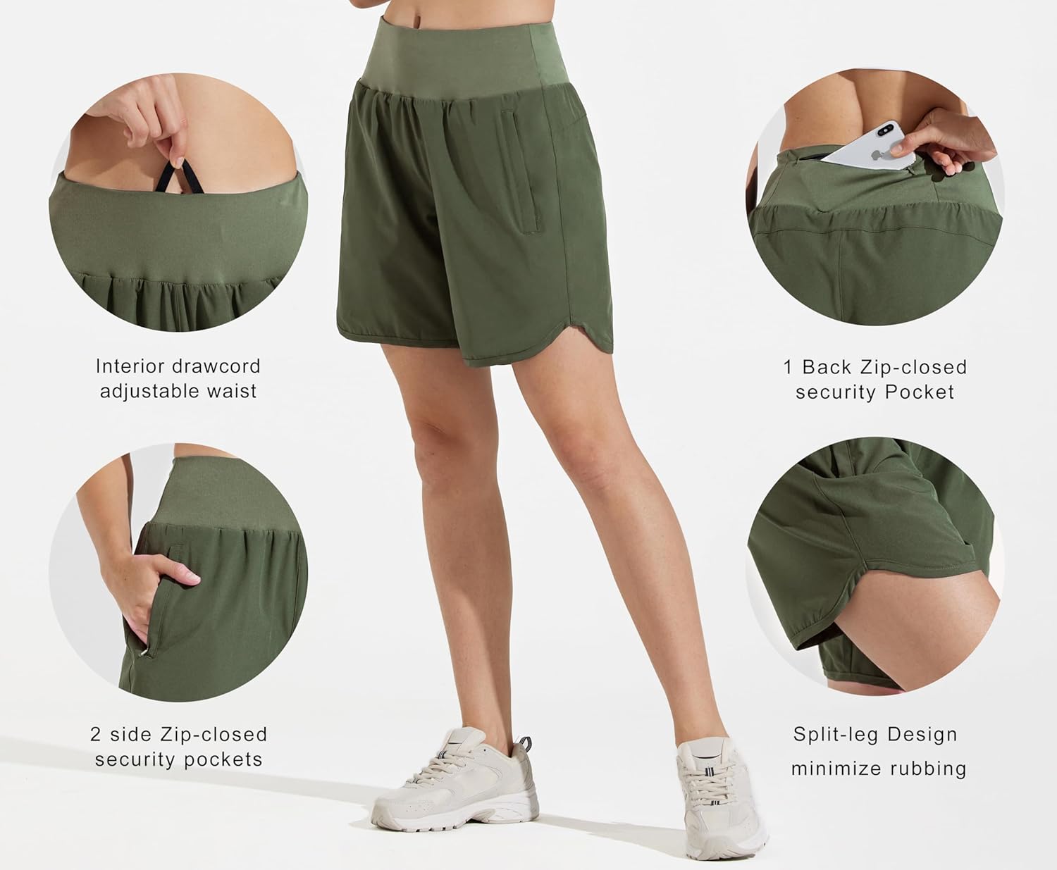 Thumbnail 2 de Libin Short Running Femme Taille Haute Doublure Séchage Rapide 7'' avec Poches Zippées
