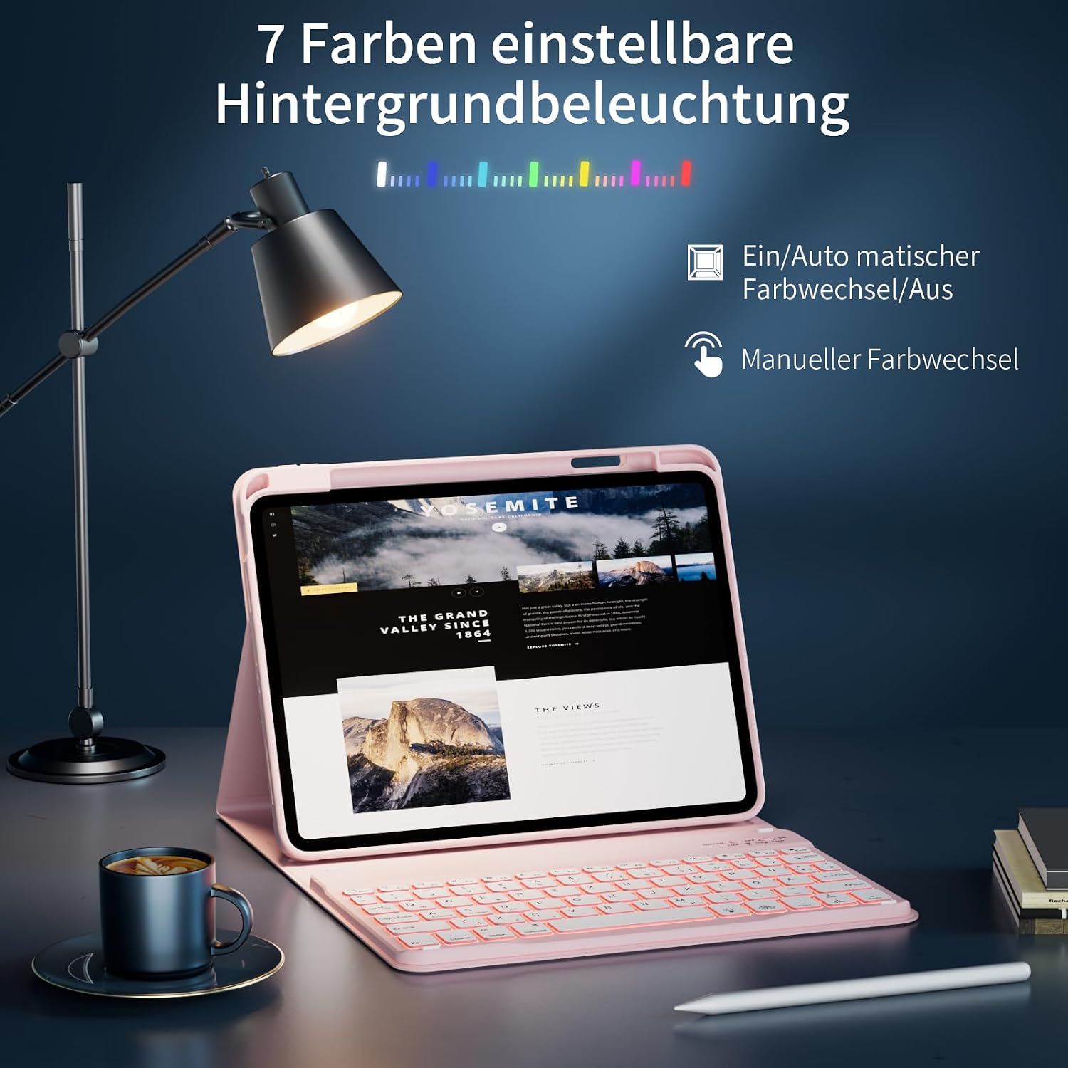 Thumbnail 2 de GKABXY Tastatur-Hülle für iPad 11 (A16) & iPad 10.9 (2022) – abnehmbare, beleuchtete Magnet-Tastatur (Rosa)