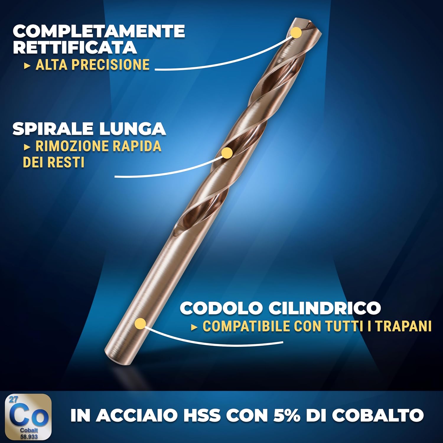 Detalle de Set punte trapano S&R in lega di cobalto 1,5–6,5 mm, 13 pezzi – DIN 338, HSS Cobalto 5%