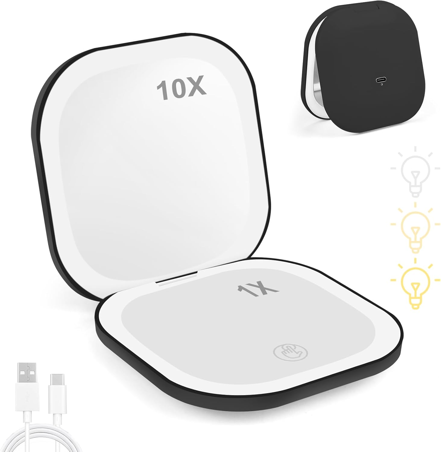Detalle de TW1TGOFT Compact Mirror with Light – 10X/1X Double‑Sided LED Travel Mirror