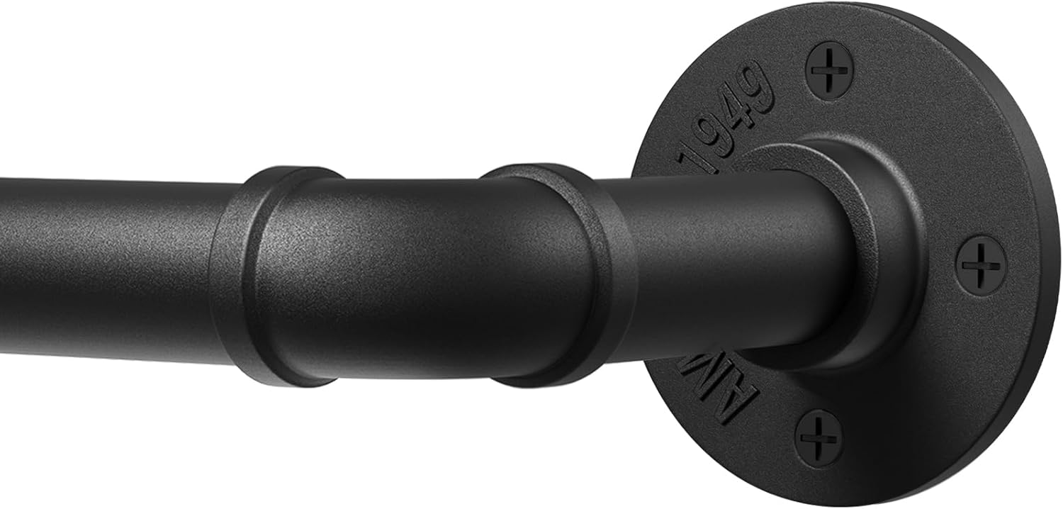 DEFYNEE 25mm Adjustable Industrial Curtain Pole for Eyelet Curtains (80–305cm) – Black metal