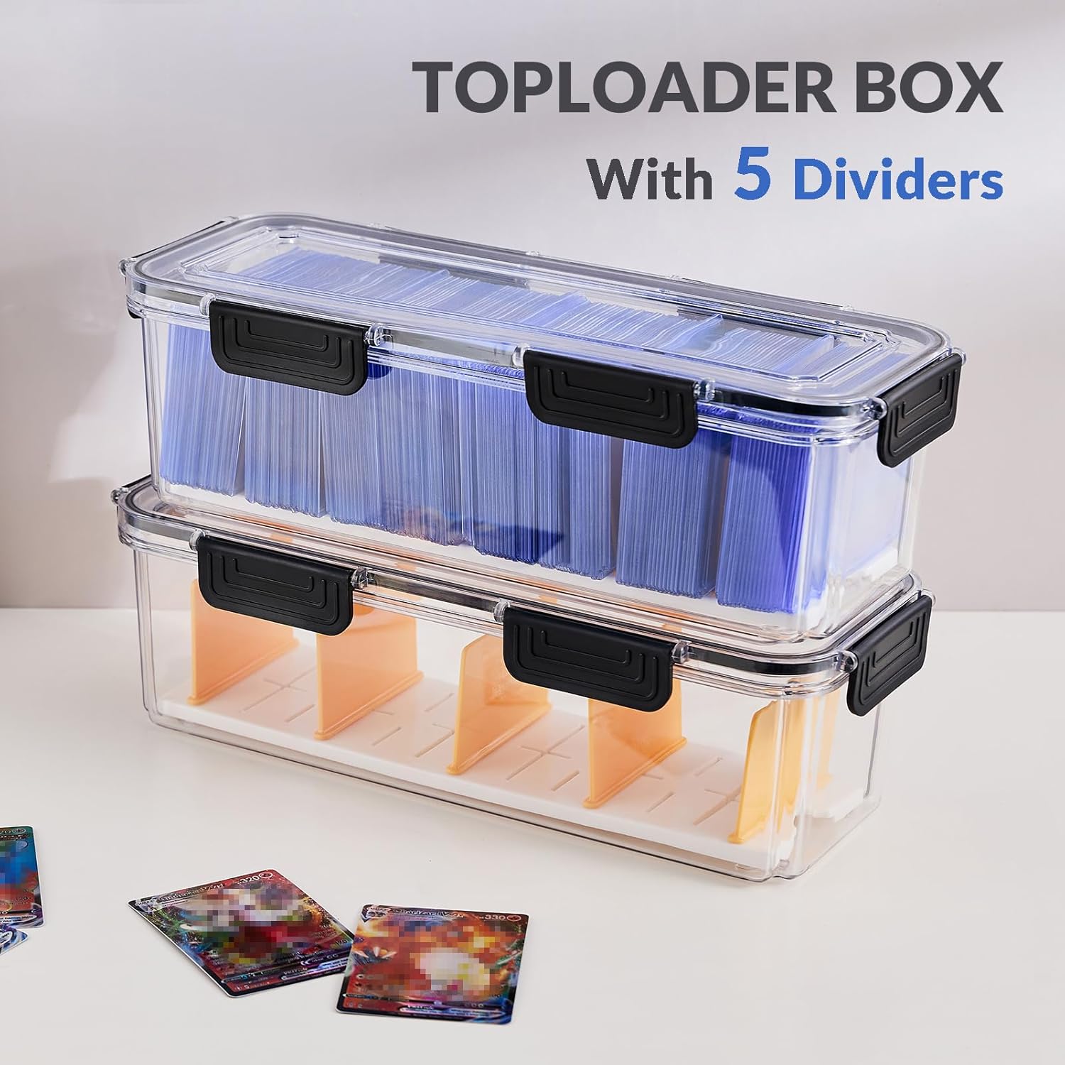 Thumbnail 1 de DEEIF Toploader Storage Box – 2-Pack, 165 Toploaders per Box, Clear 6-Latch Card Case with 5 Dividers