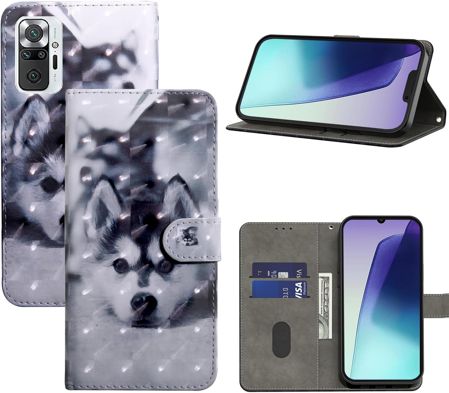 Detalle de BOLELAW Hülle für Xiaomi Redmi Note 10 Pro – Stoßfestes PU Leder Wallet Case mit Magnetverschluss, Standfunktion & Kartenfächern, Husky