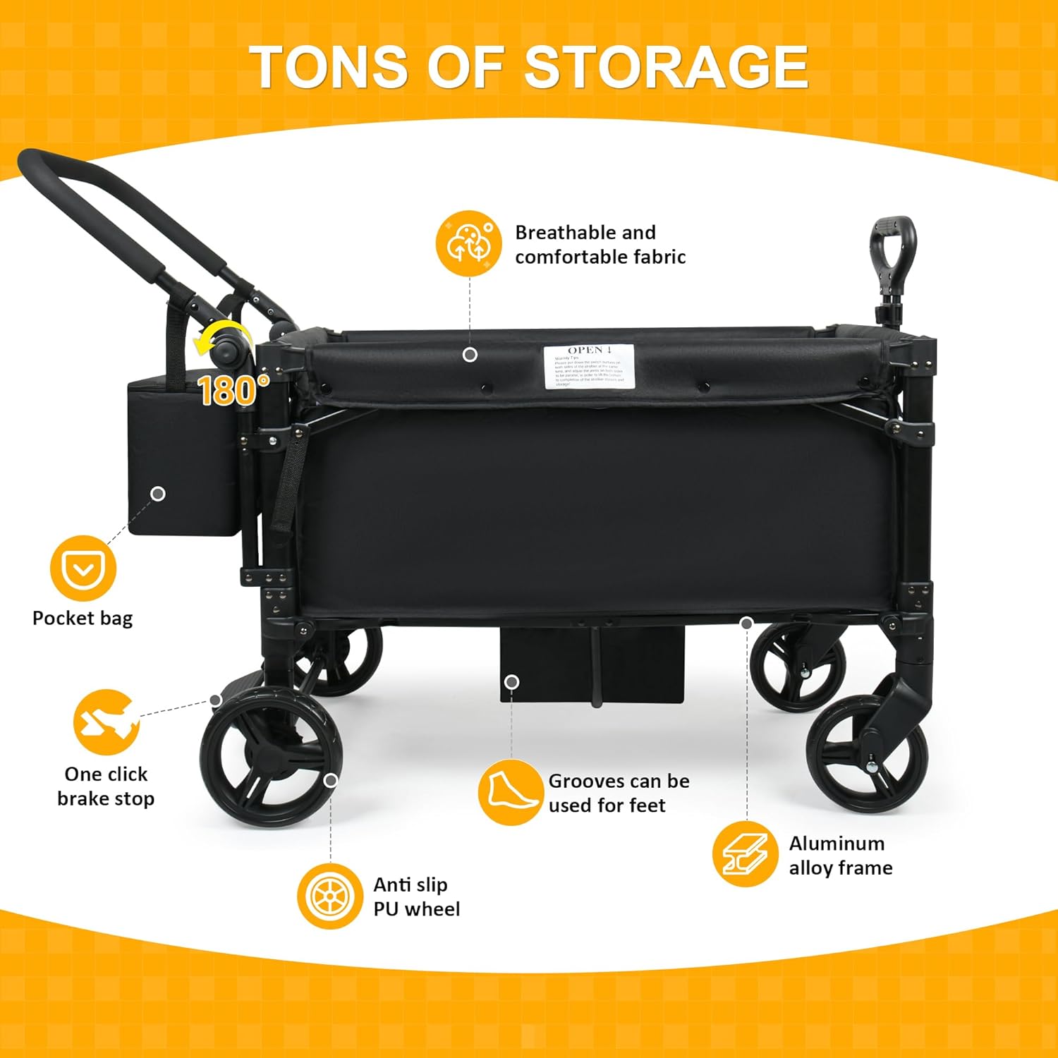 Thumbnail 1 de VOOI Stroller Wagon (2-Seater) with 5-Point Harnesses, Canopy & Zipper Door