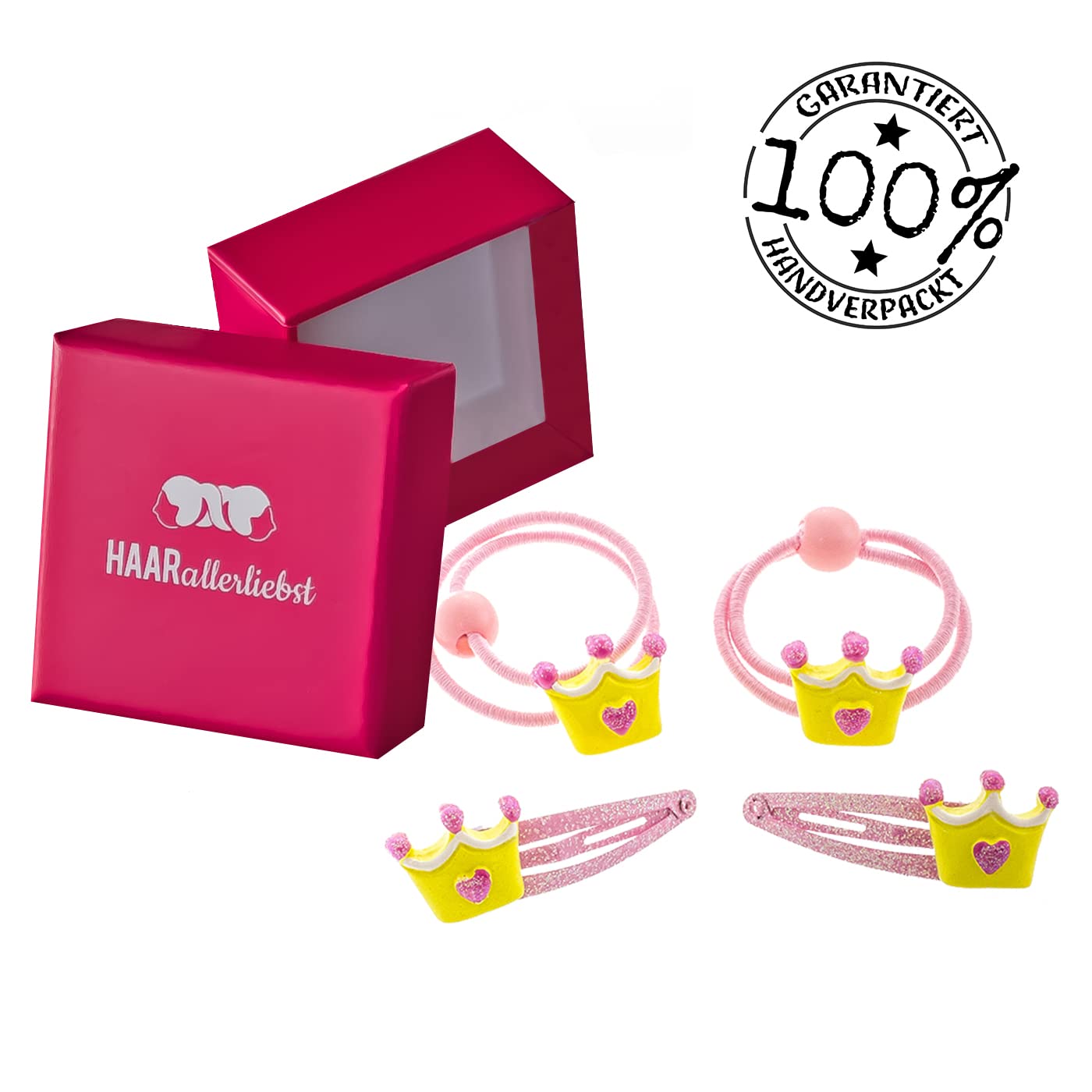 Thumbnail 1 de HAARallerliebst Haarschmuck Set (4-teilig) – handbemalte Kronen in Rosa/Gelb für Mädchen