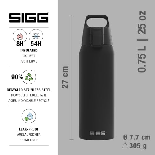 Detalle 2 de SIGG Isolierte Trinkflasche Shield Therm One Black 0,75 L – BPA-frei, spülmaschinenfest und aus 90% recyceltem Edelstahl