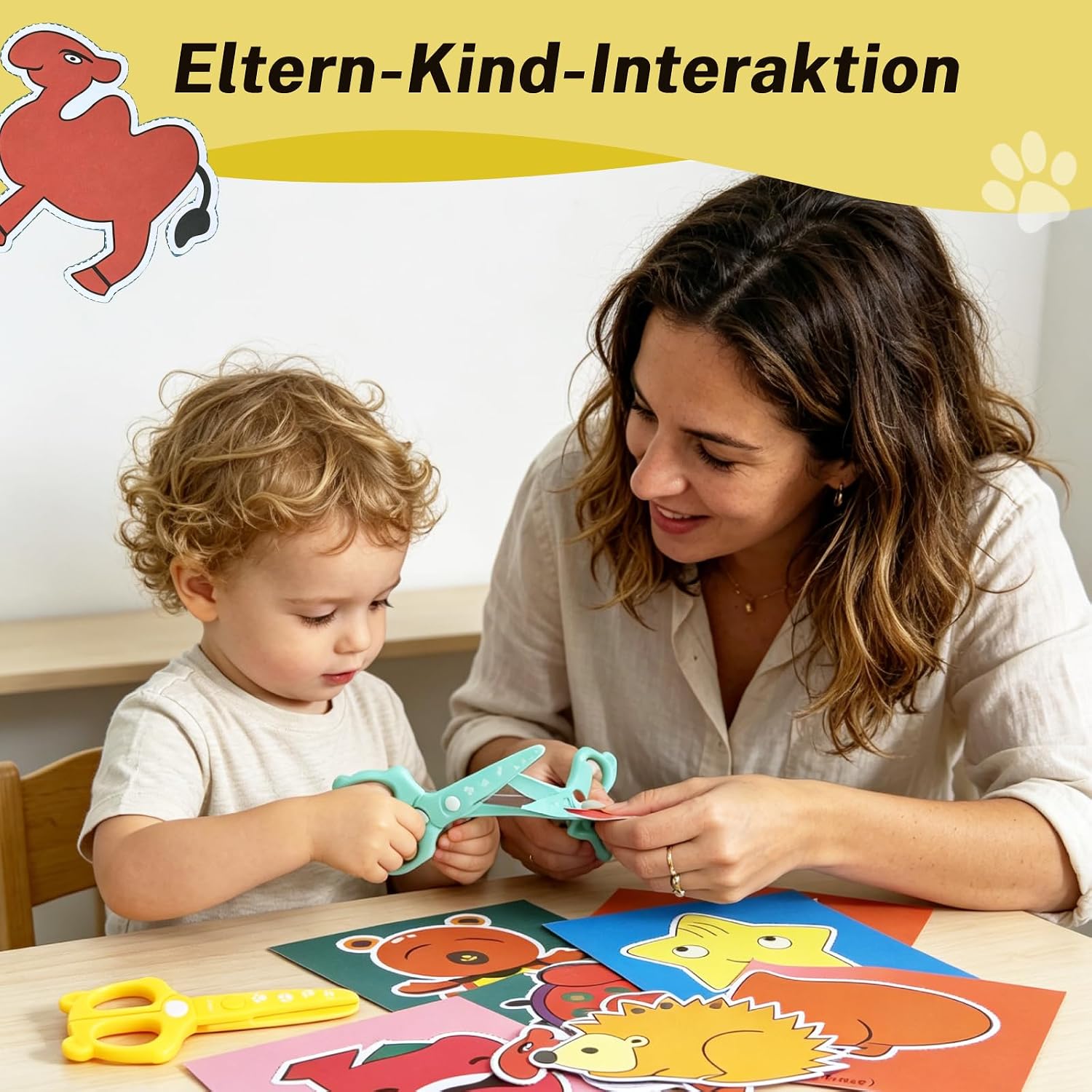Detalle de DealKits Papierschnitt-Set mit 2 Scheren & 48 Blatt Papier – Lernset für Kinder ab 3 Jahren
