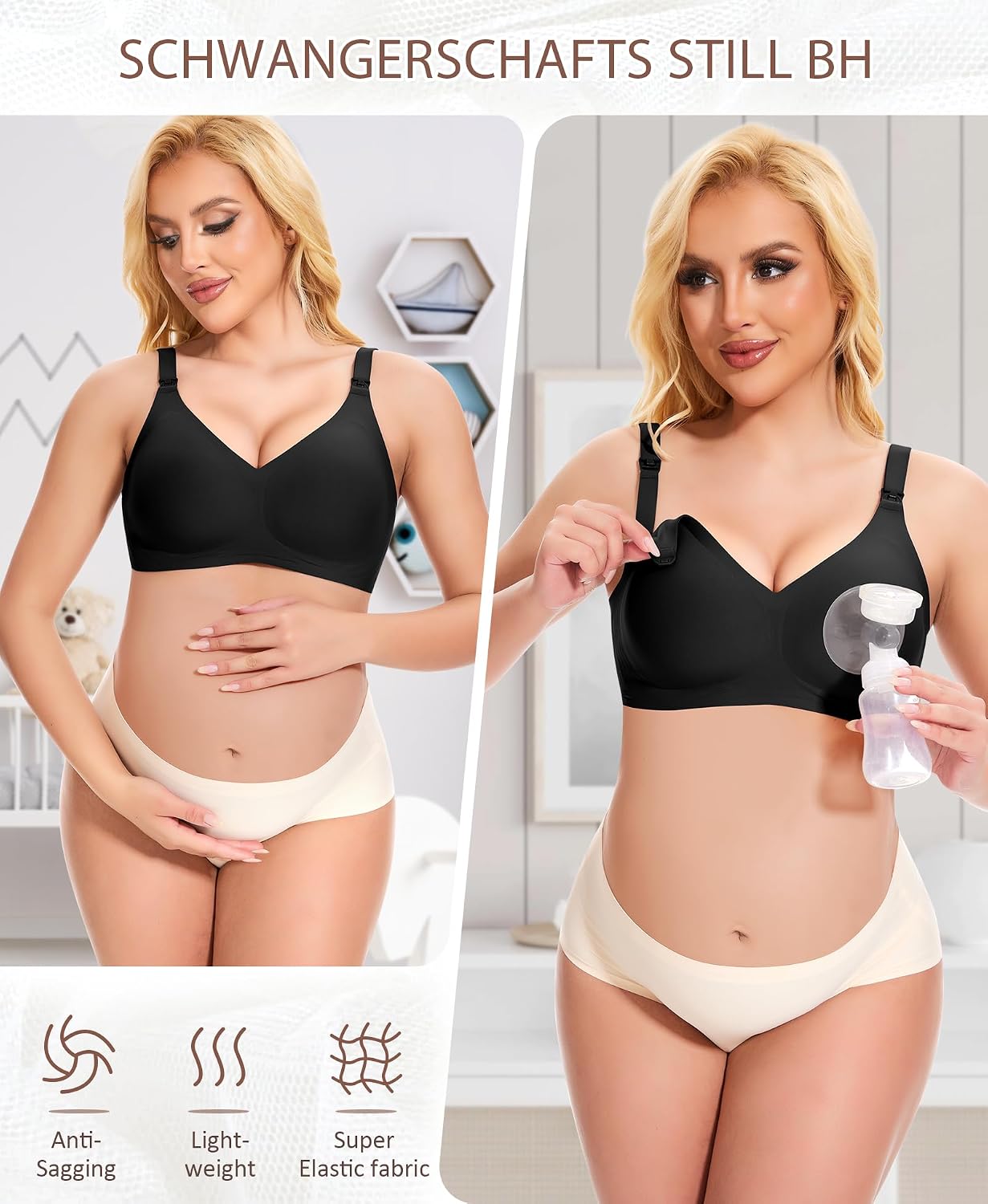 Detalle de QooNoo Still-BH ohne Bügel für Schwangerschaft & Stillzeit (gepolsterte 3D-Cups, Baumwolle-Feel, Schlaf-Bralette)