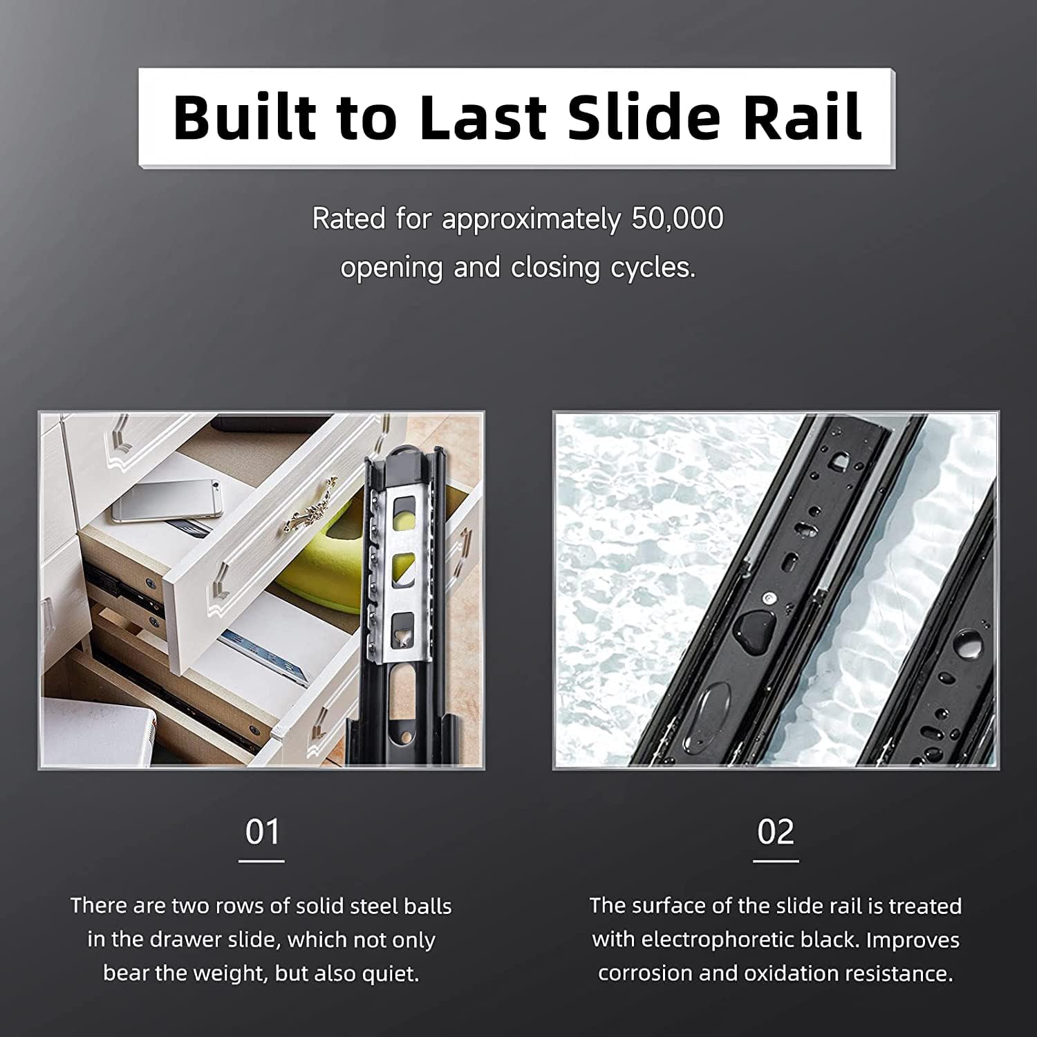 Thumbnail 4 de AOLISHENG 5 Pairs Soft Close Drawer Runners (550mm, side mount, ball bearing, 45kg) – kitchen cabinet replacement